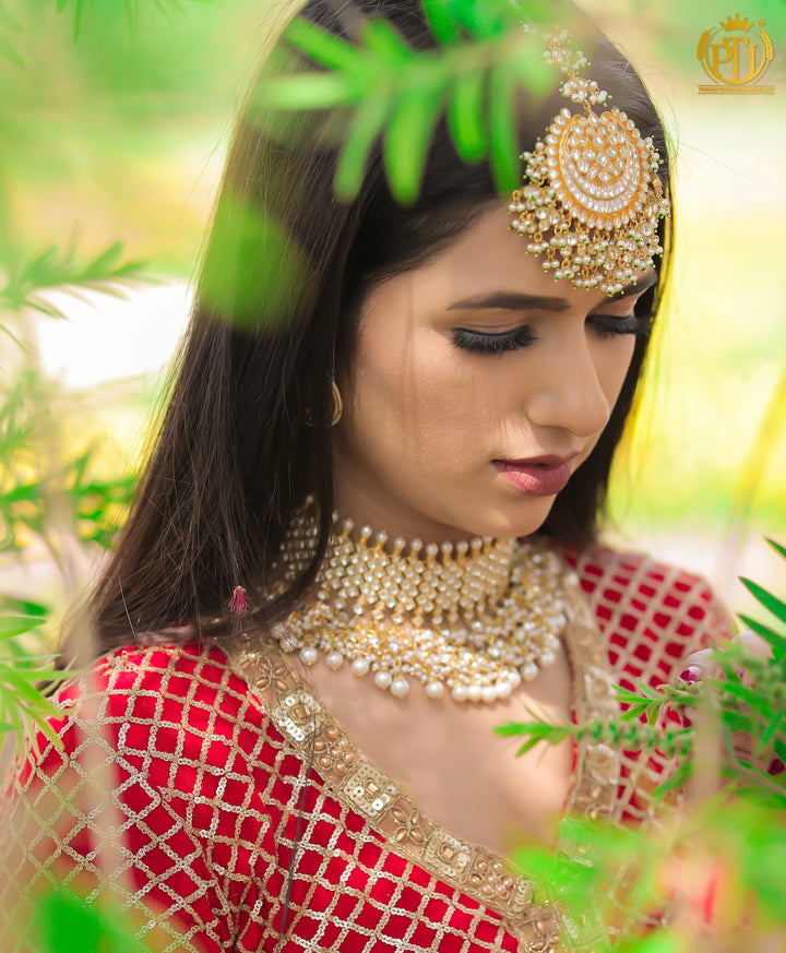 Inaya Kundan Pearl Oversize Tikka  | Rawayat by Punjabi Traditional Jewellery