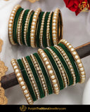 Green Thread Pearl Bangles Set (Both Hand Pair) | Punjabi Traditional Jewellery Exclusive