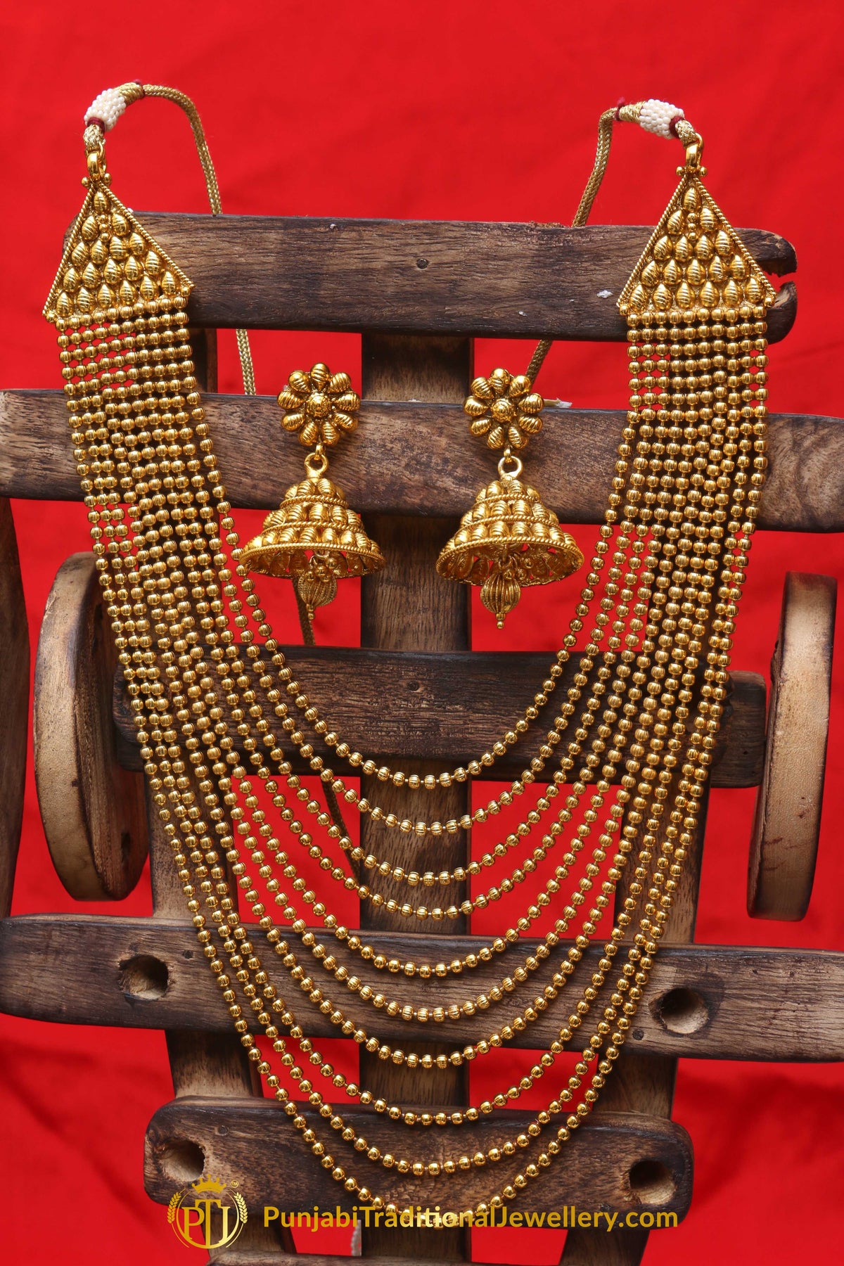 Golden Antique Gold Necklace Set By Punjabi Traditional Jewellery