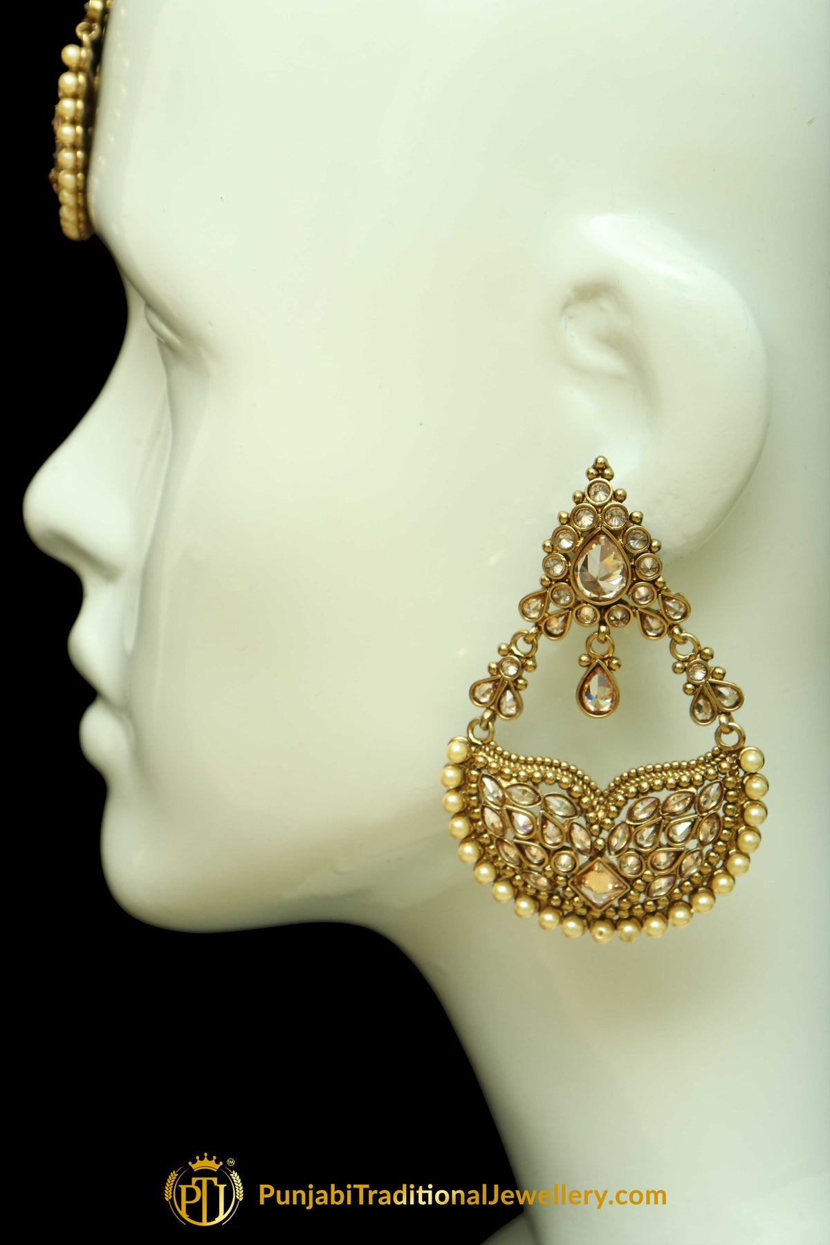 Gold Finished Champagne Stone Earring Tikka Set By Punjabi Traditional Jewellery