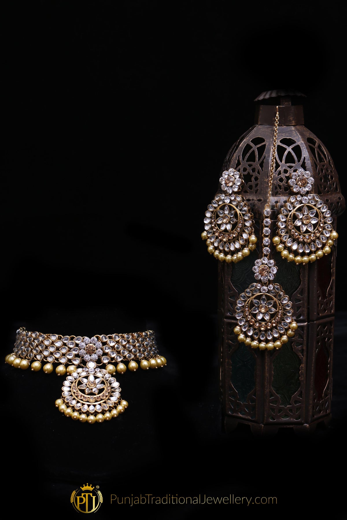 White Pearl Kundan Necklace Set By Punjabi Traditional Jewellery