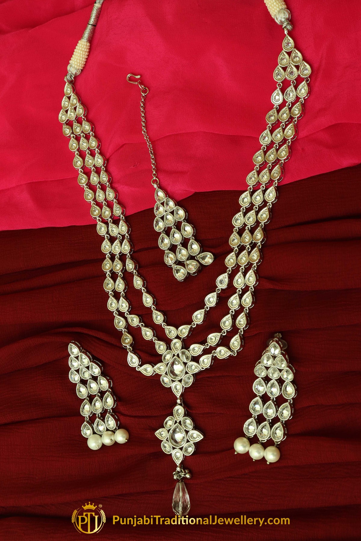 Silver Polki Necklace Set By Punjabi Traditional Jewellery