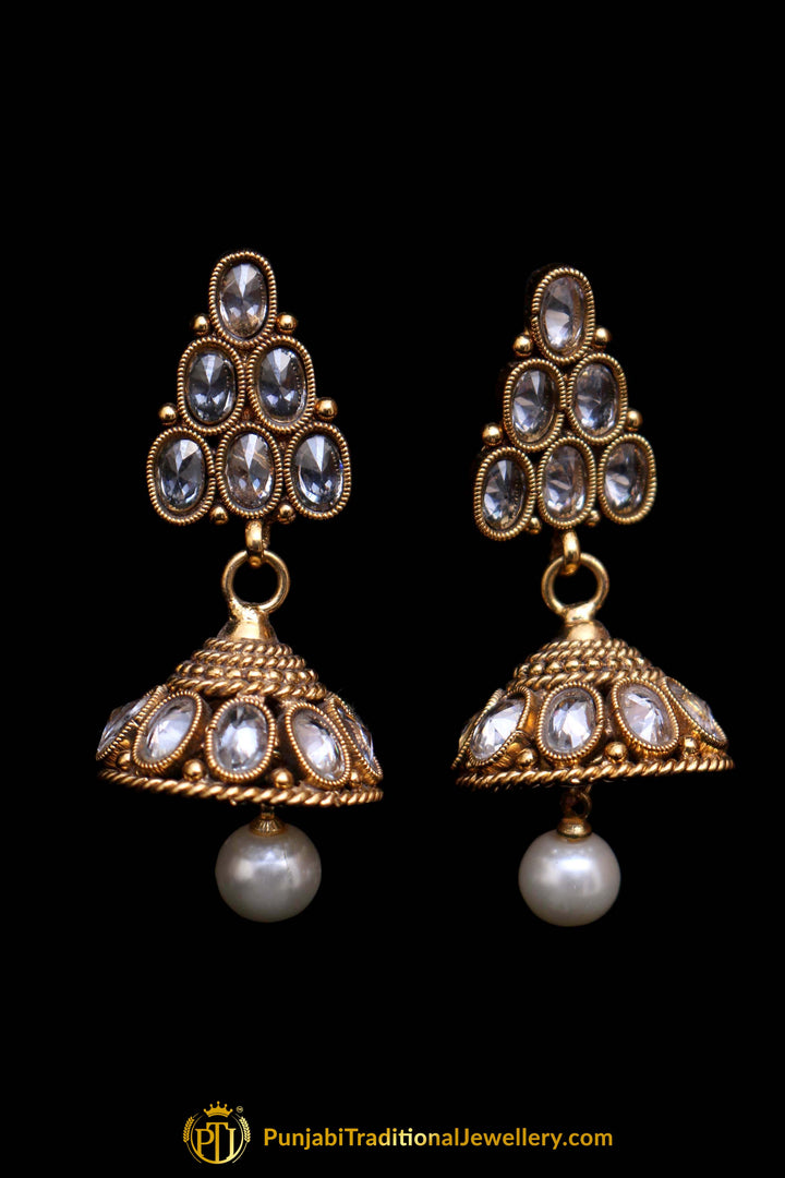 Shabhana Golden Pearl Polki Choker Necklace Set By Punjabi Traditional Jewellery