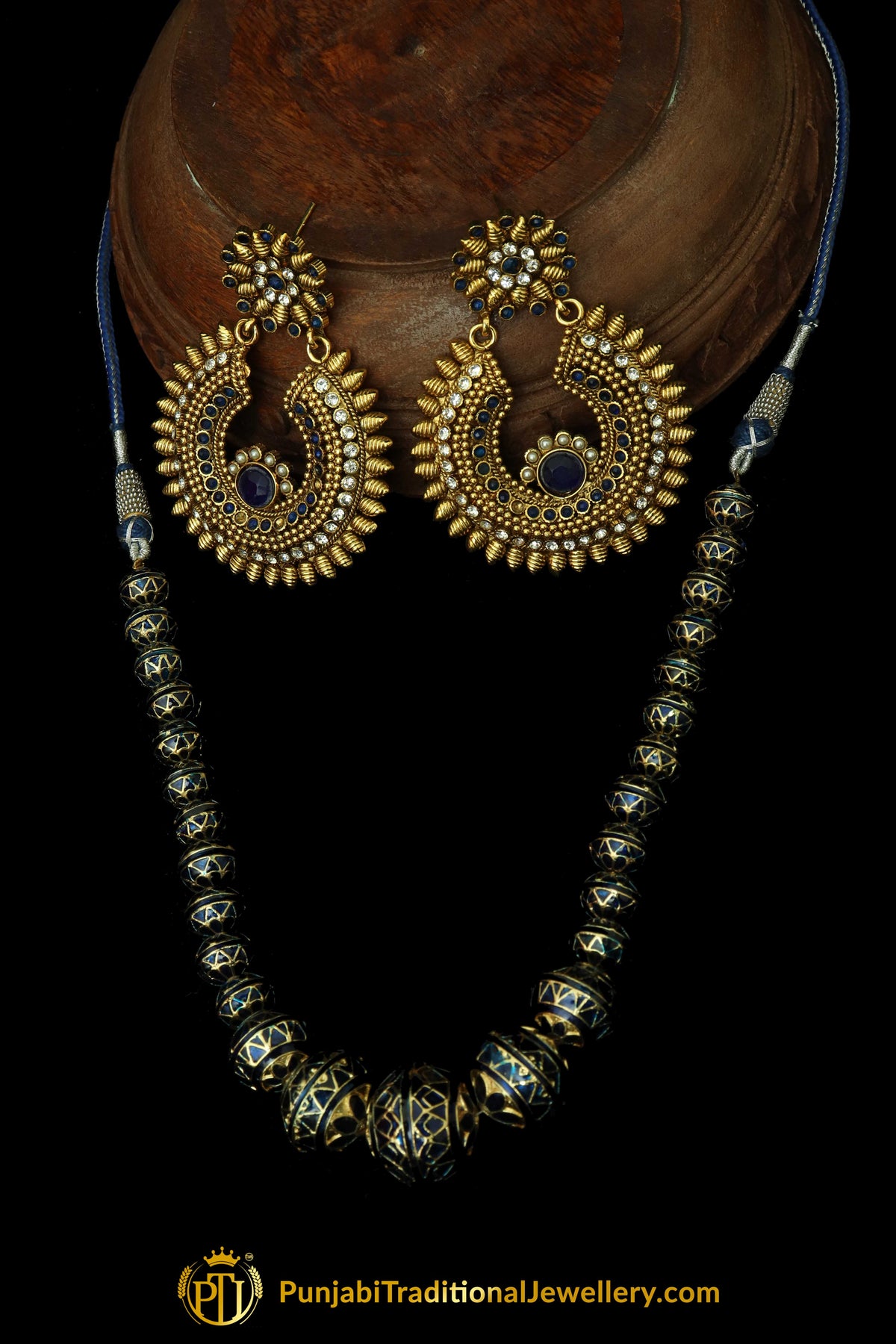 Blue Jodha Mala Necklace Set By Punjabi Traditional Jewellery