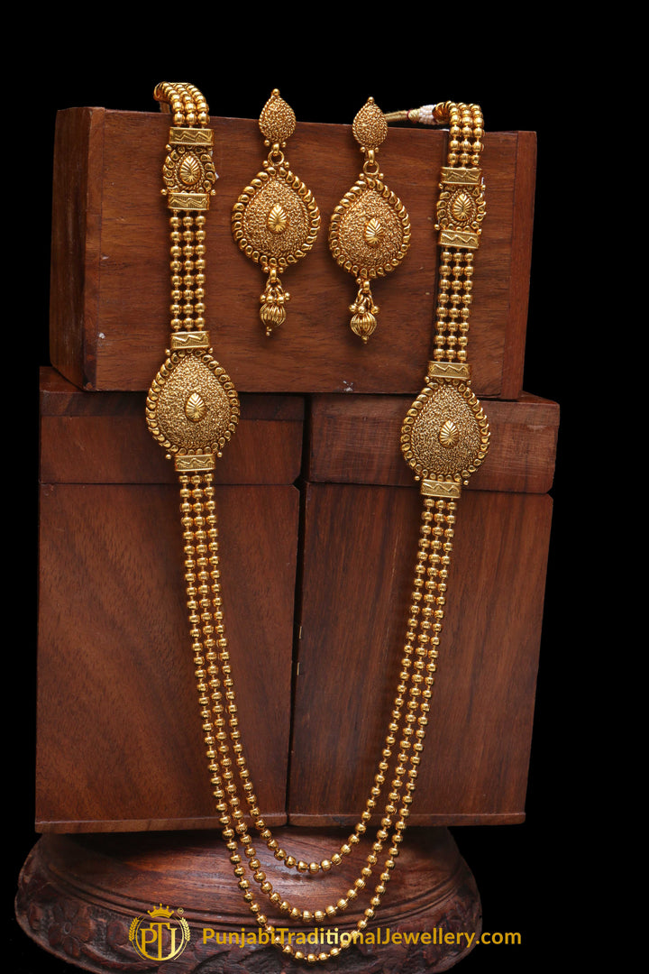 Golden Antique Gold long Necklace Set By Punjabi Traditional Jewellery