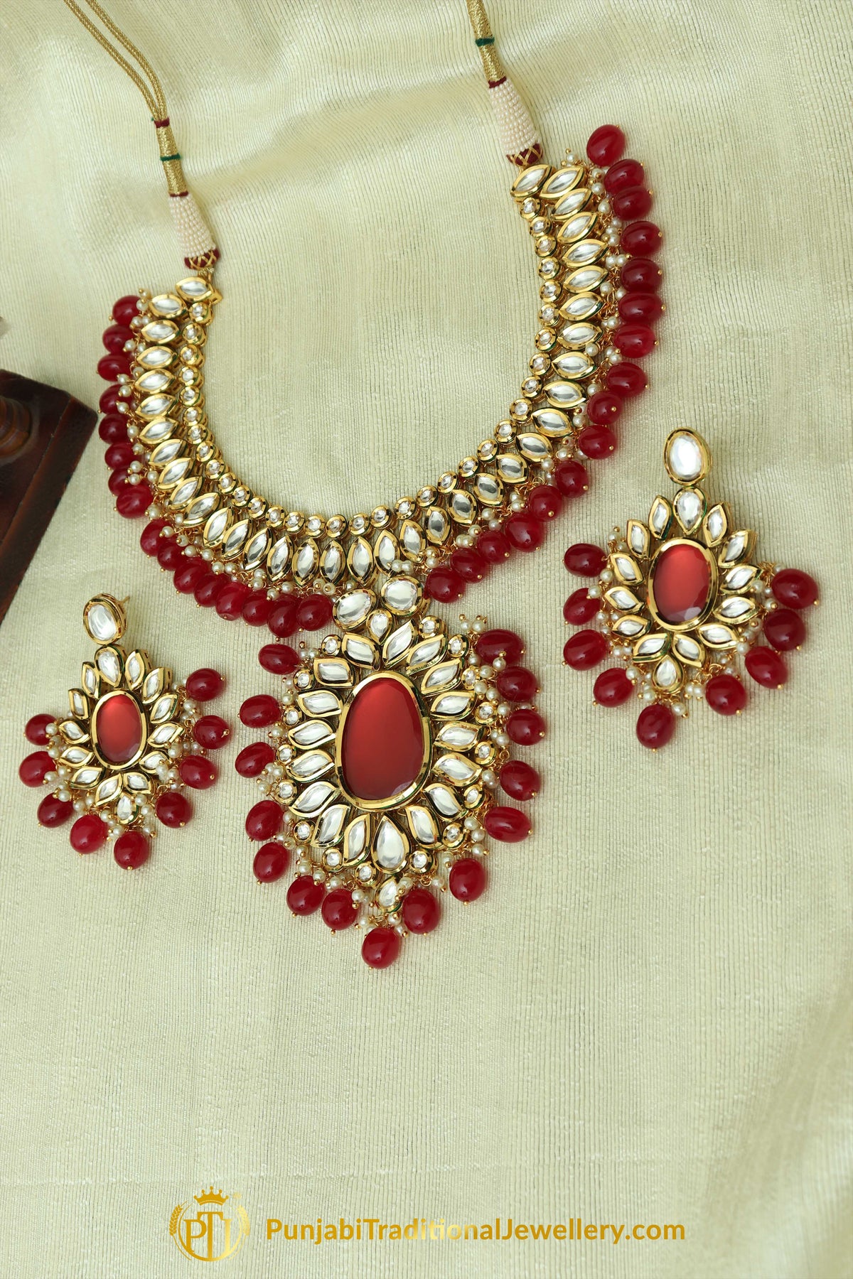Red Kundan Necklace Set By Punjabi Taditional Jewellery