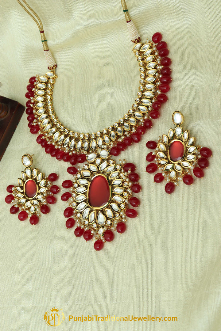 Red Kundan Necklace Set By Punjabi Taditional Jewellery