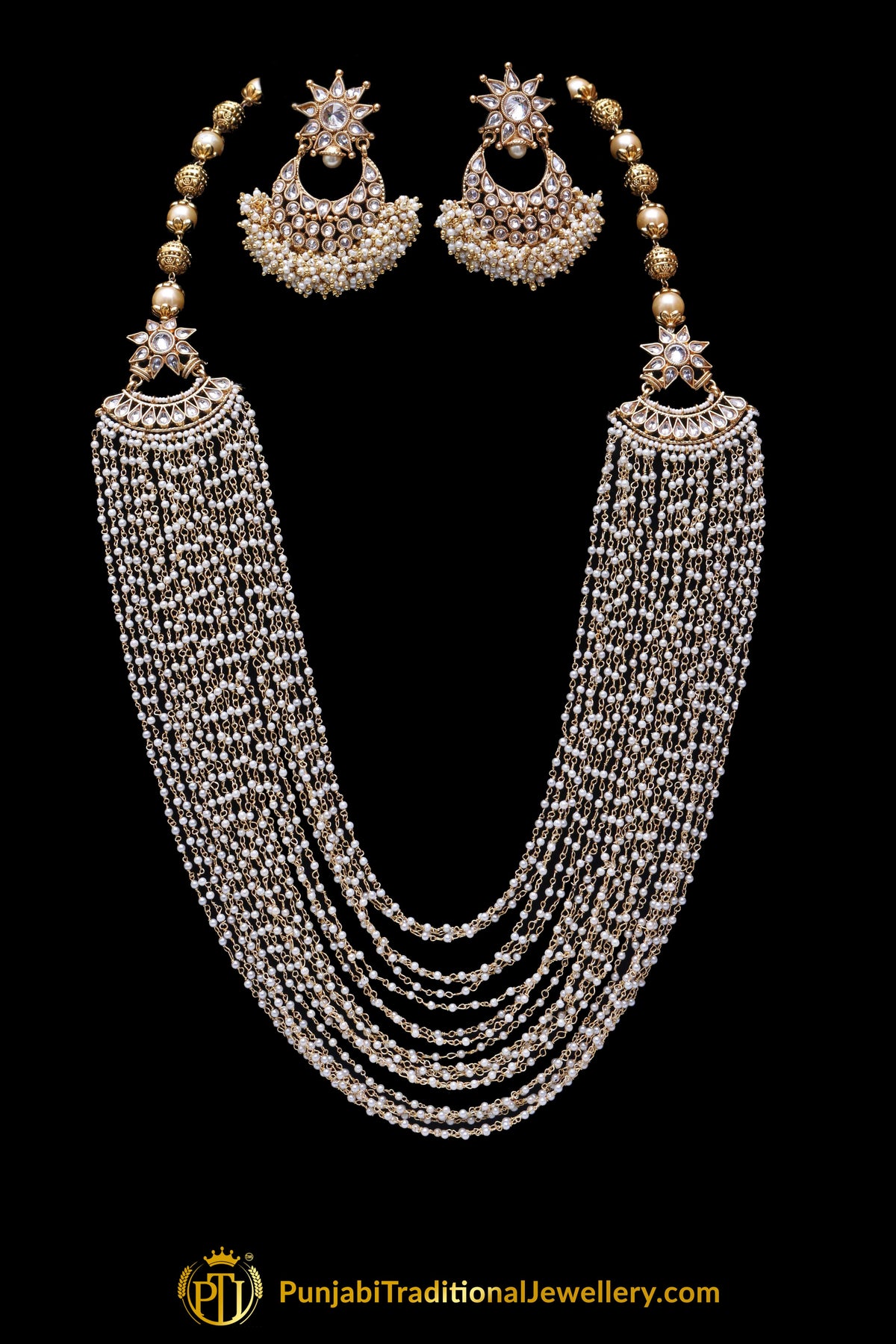 Golden Pearl Polki  Necklace Set By Punjabi Taditional Jewellery