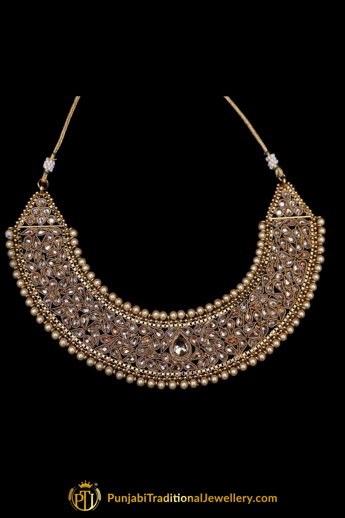 Champagne Stone Necklace Set By Punjabi Traditional Jewellery