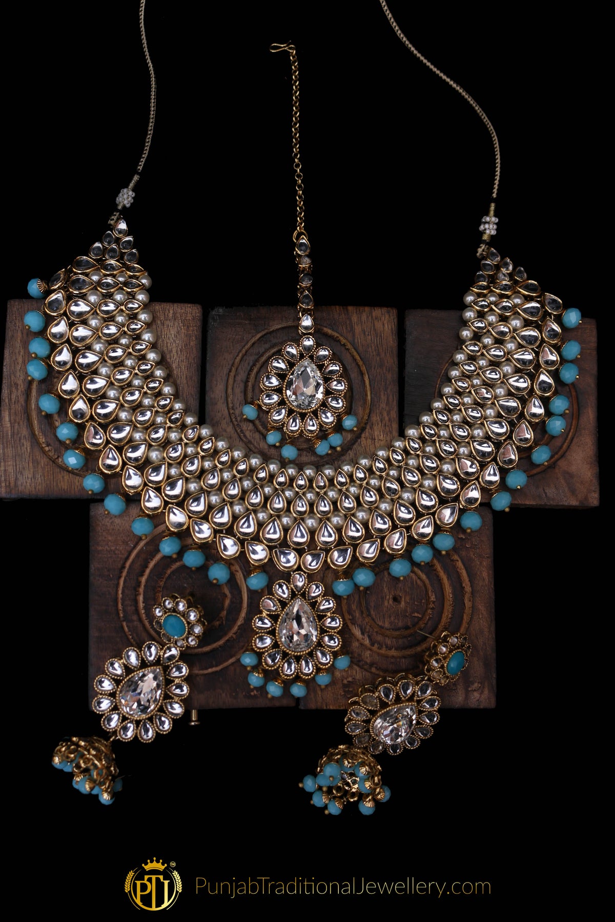Firozi Pearl Kundan Necklace Set By  Punjabi Traditional Jewellery
