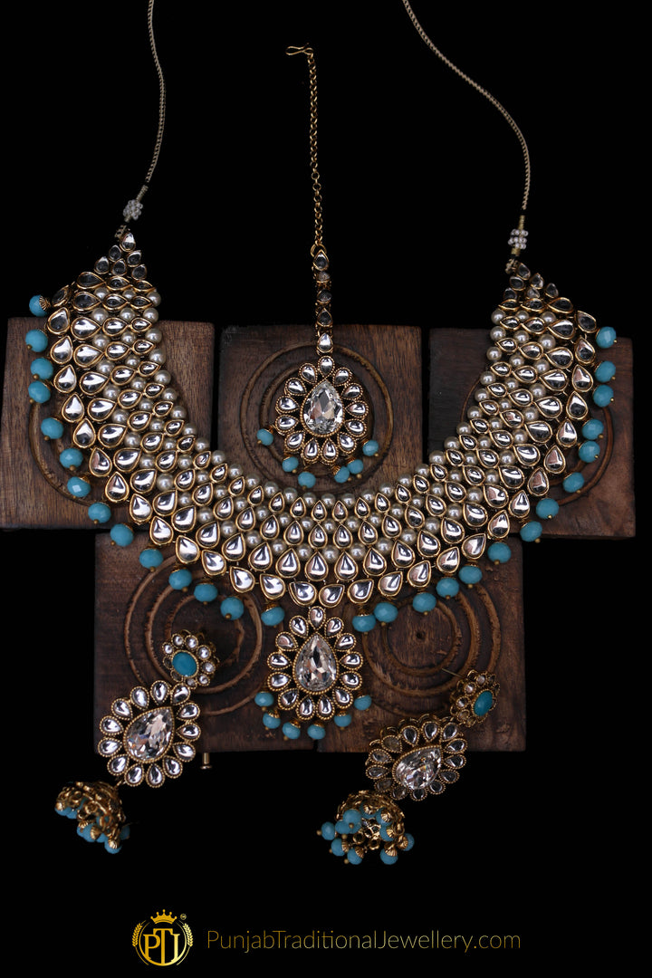 Firozi Pearl Kundan Necklace Set By  Punjabi Traditional Jewellery