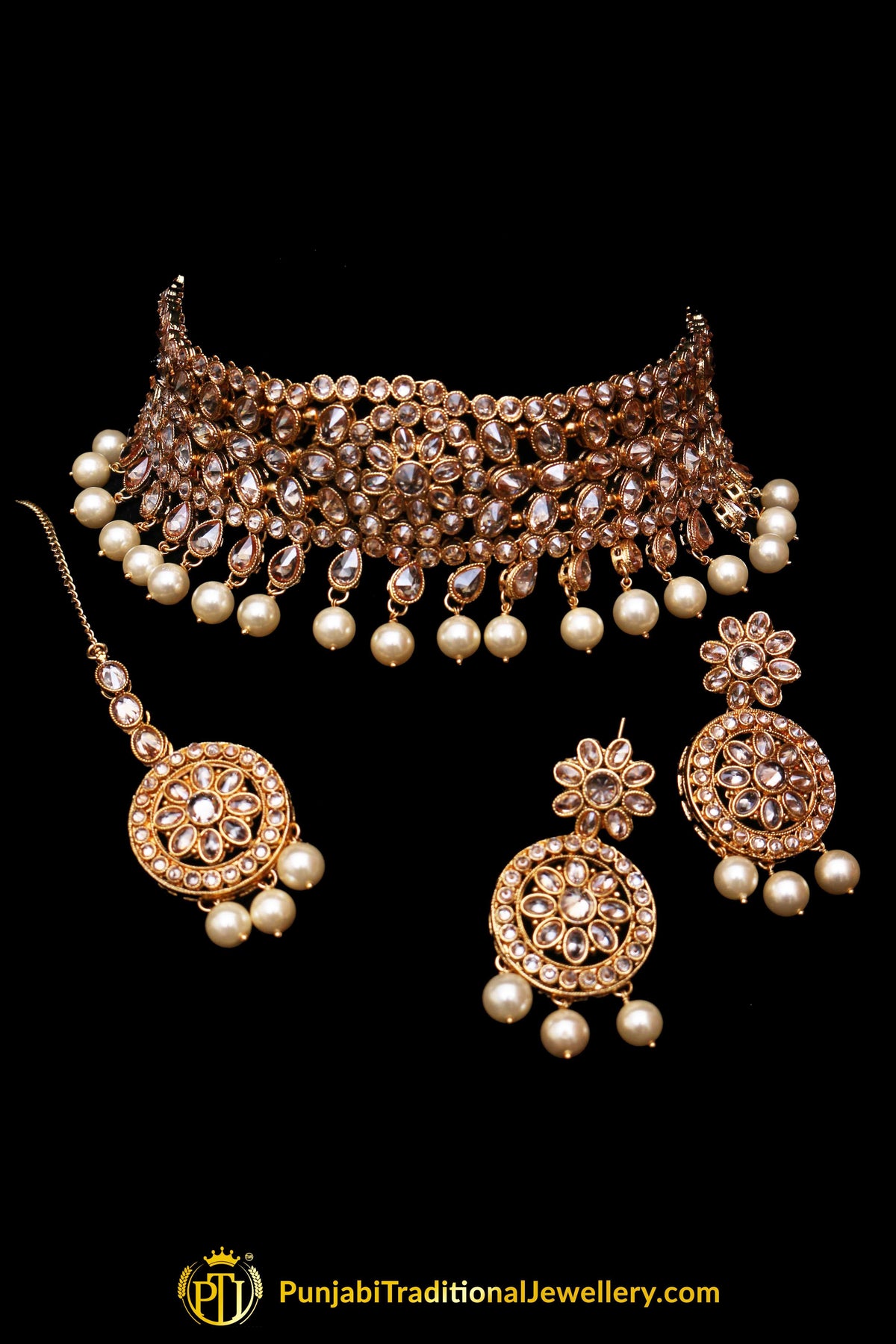 Champagne Stone Necklace Set By Punjabi Traditional Jewellery