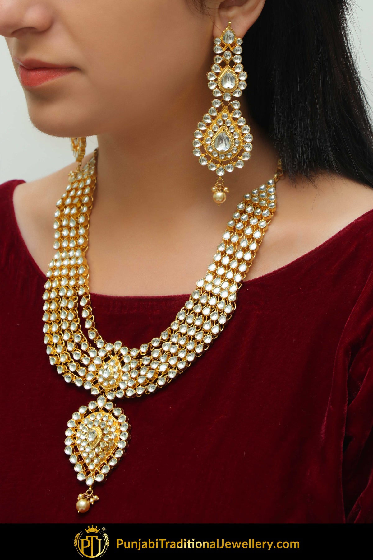 Abeerah Gold Finished Kundan Necklace Set | Punjabi Traditional Jewellery Exclusive