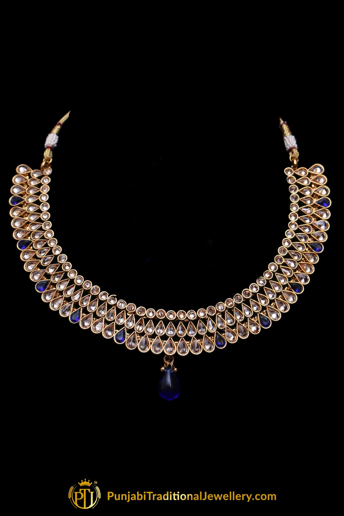 Blue Polki Necklace Set By Punjabi Traditional Jewellery