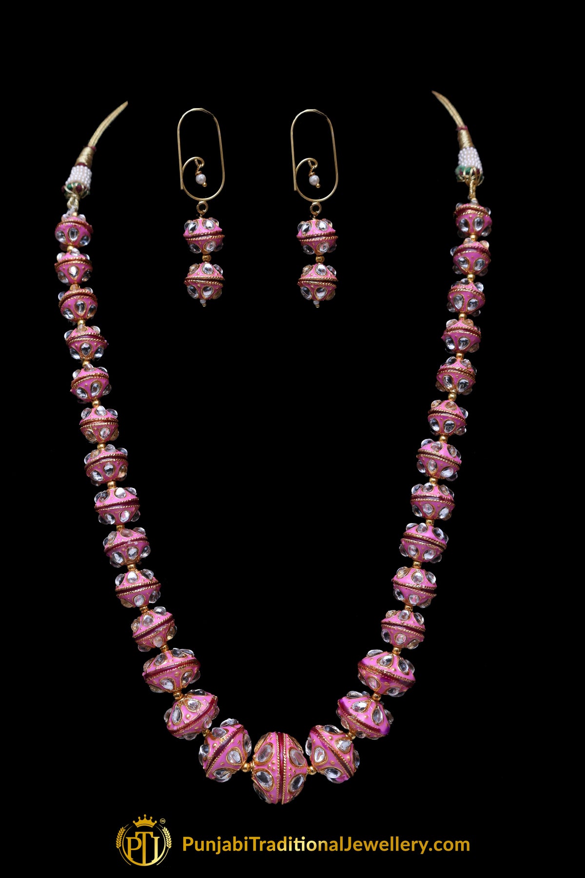 Pink Kundan Mala Meena Necklace Set By Punjabi Taditional Jewellery