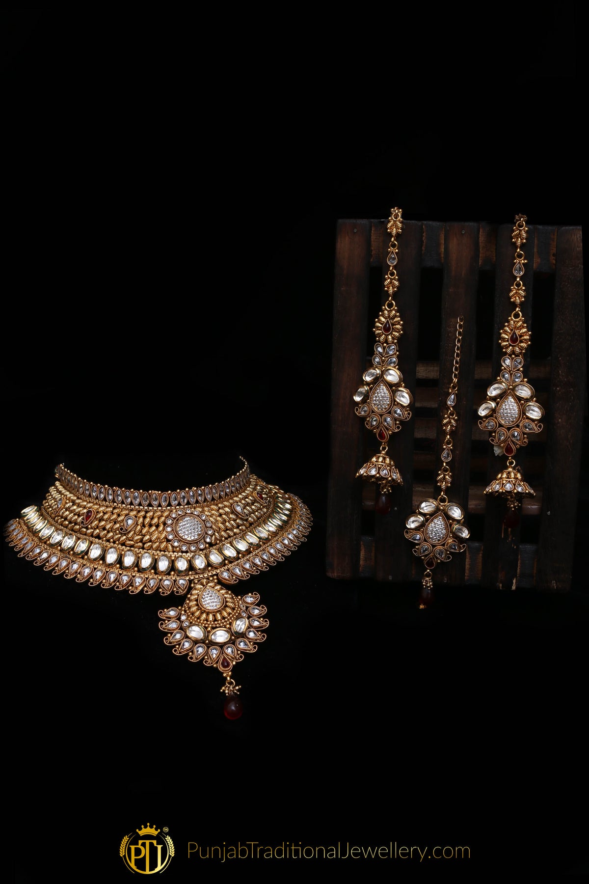 Gold Plated Polki Choker Necklace Set By Punjabi Traditional Jewellery