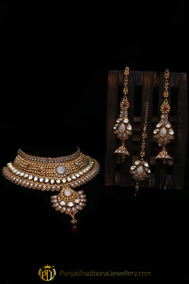 Gold Plated Polki Choker Necklace Set By Punjabi Traditional Jewellery