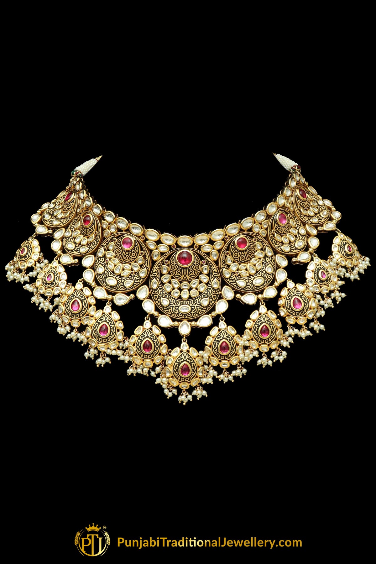Antique Matt Gold Kundan Necklace Set By Punjabi Taditional Jewellery