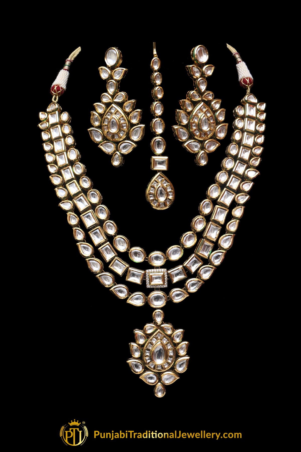 Triple Stringed Kundan With Pendant Necklace Set By Punjabi Traditional Jewellery