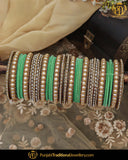 Antique Gold Green Pearl Bangles Set For Both Hands | Punjabi Traditional Jewellery Exclusive