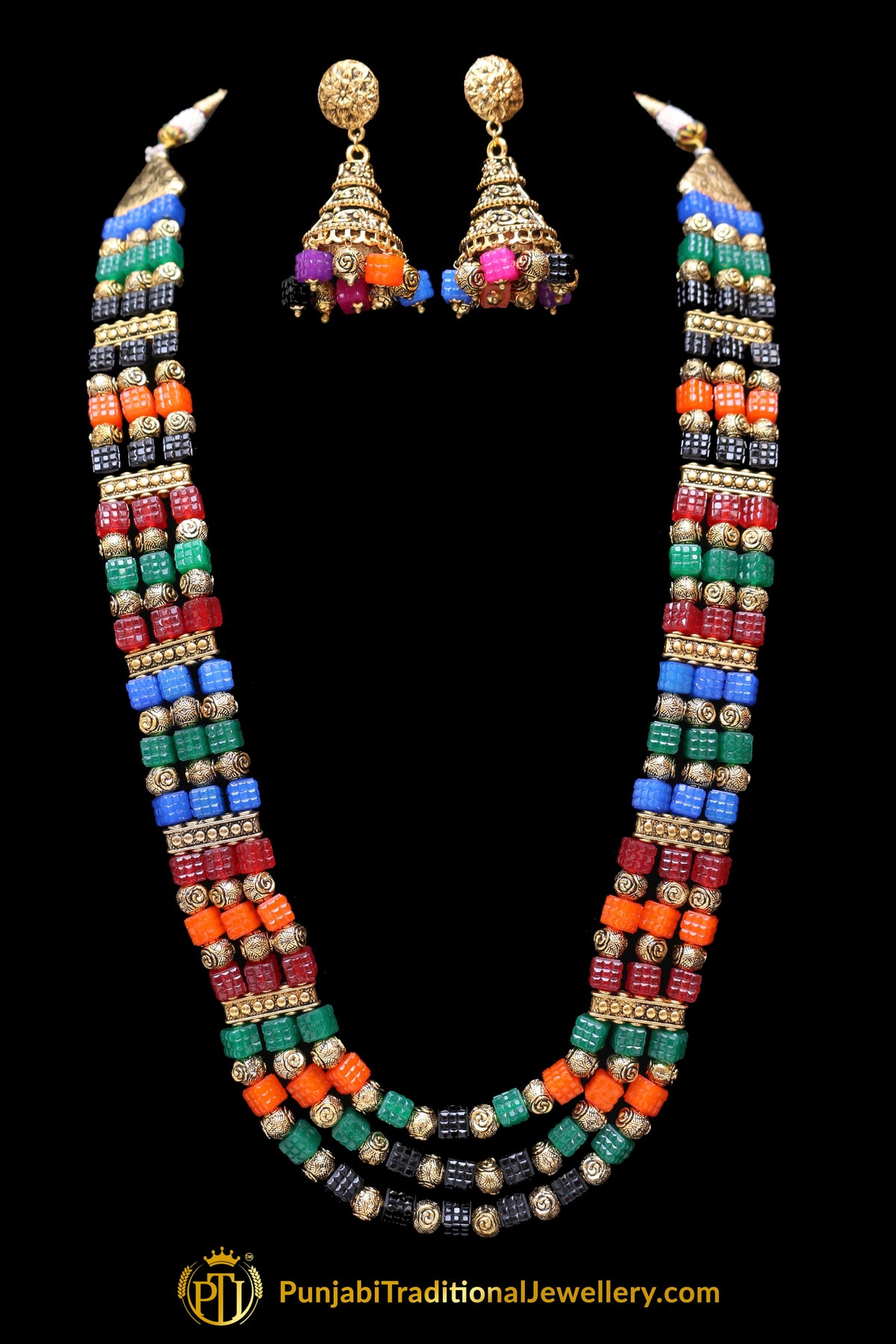 Multi Antique Gold Necklace Set By Punjabi Traditional Jewellery