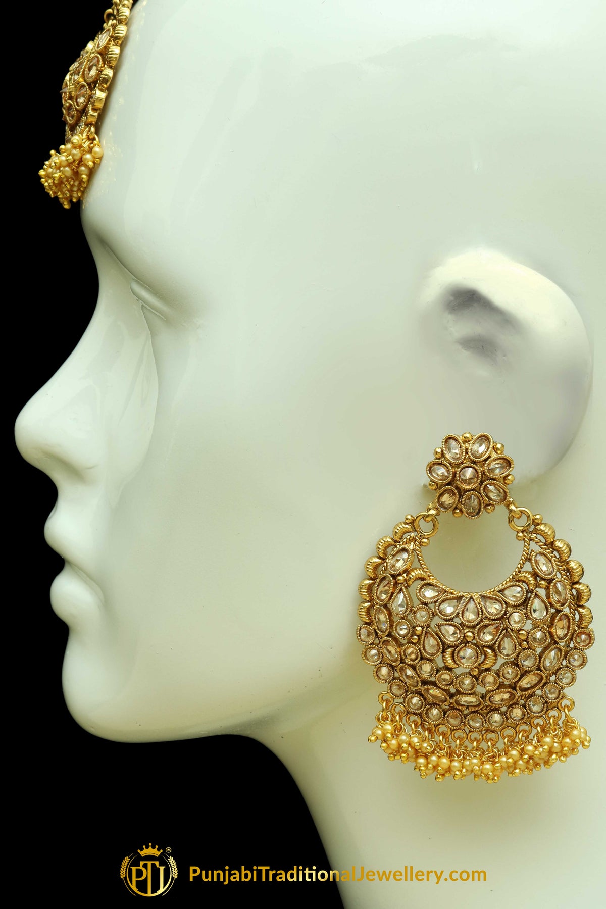 Champagne Stone Earring Tikka Set By Punjabi Traditional Jewellery
