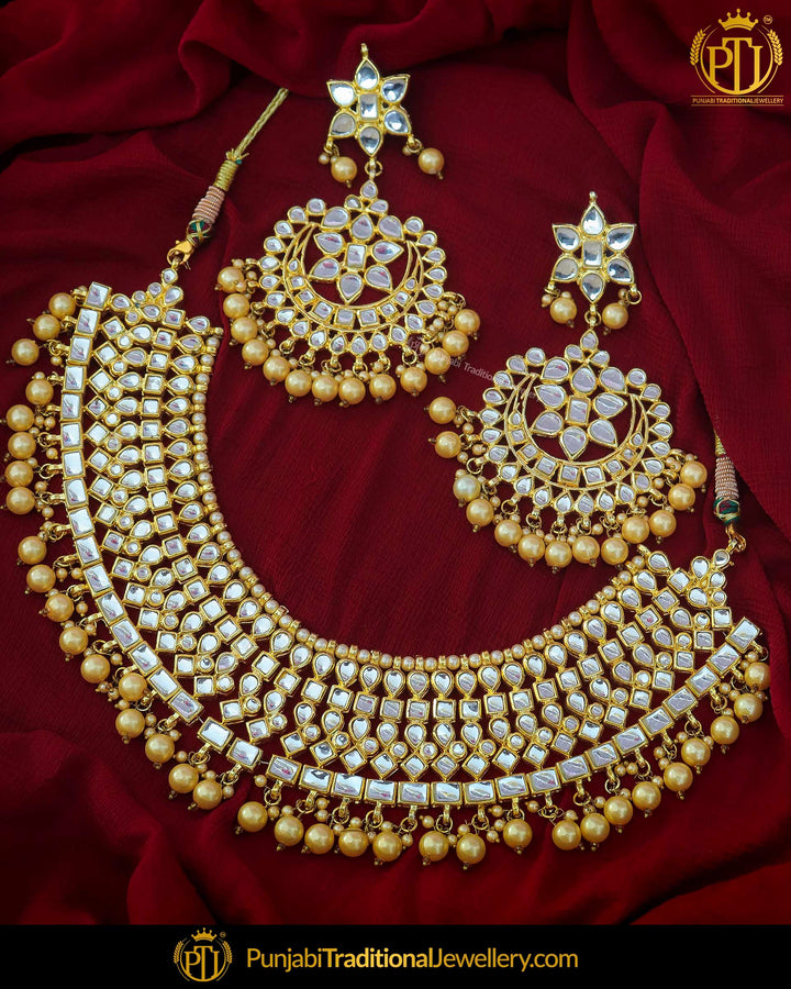 Gold Finished Kundan & Pearl Necklace Set | Punjabi Traditional Jewellery Exclusive