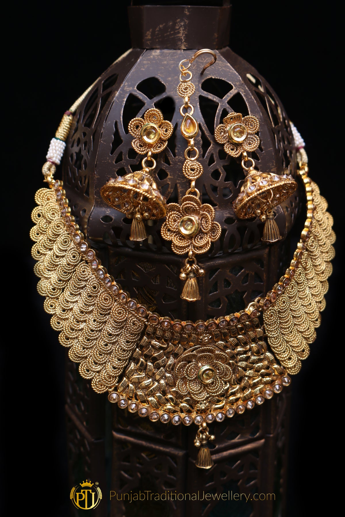 Golden Choker Antique Gold Necklace Set By Punjabi Traditional Jewellery
