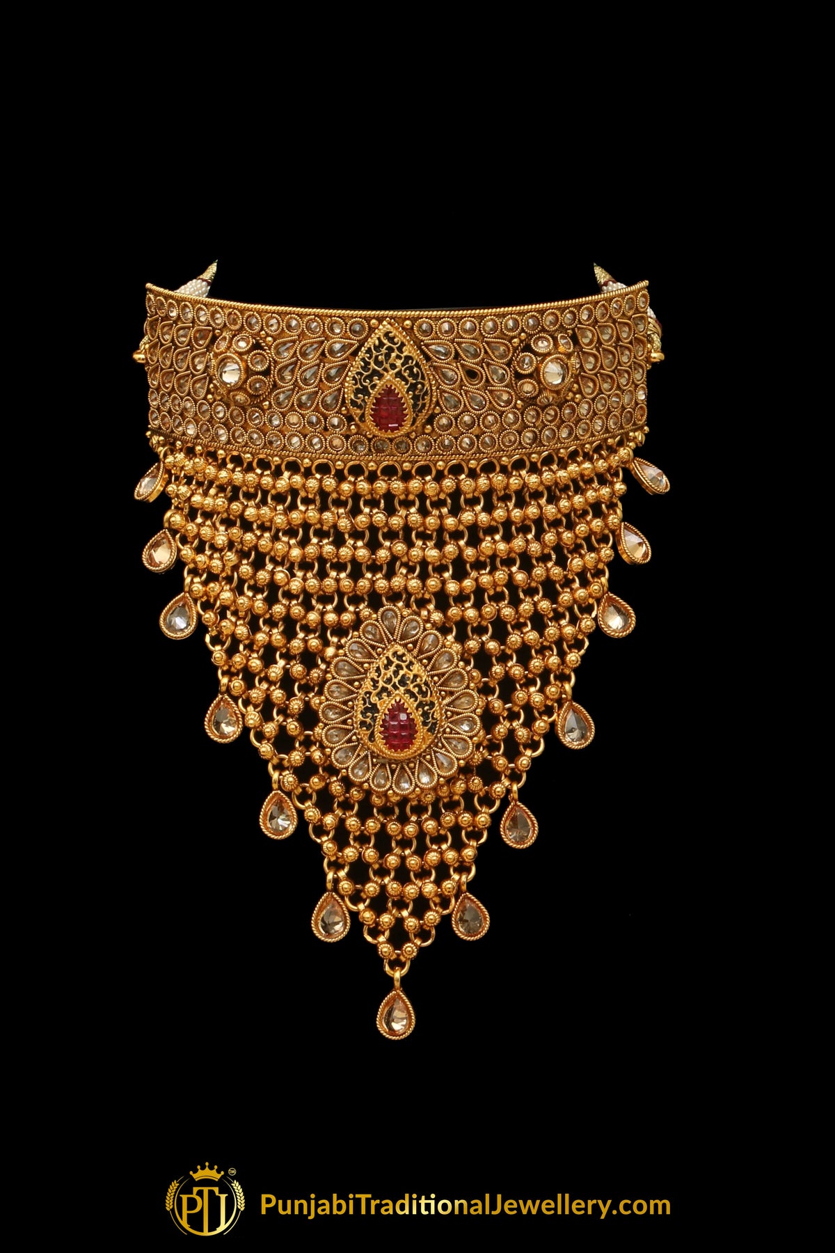 Antique Gold Choker Necklace Set By Punjabi Traditional Jewellery