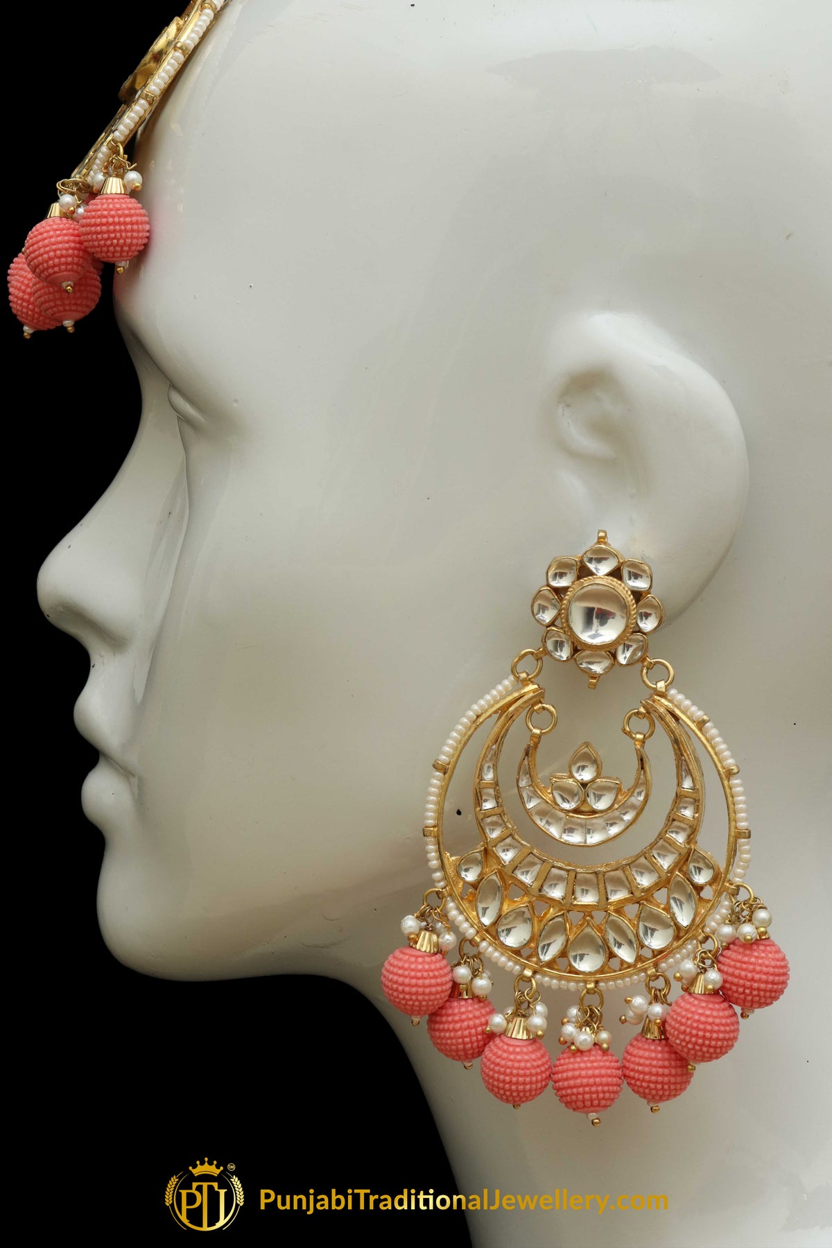 Pink Kundan Earring Tikka Set | Punjabi Traditional Jewellery Exclusive