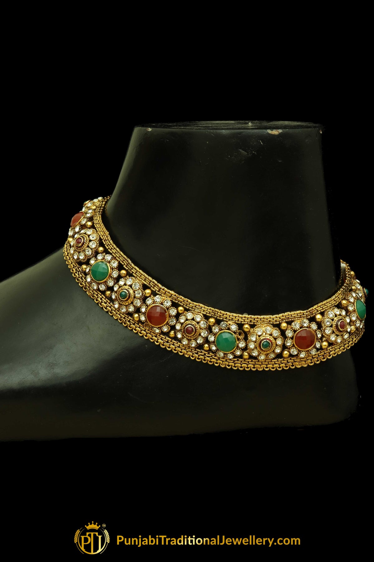 Rubby Panna Polki Payal By Punjabi Traditional Jewellery