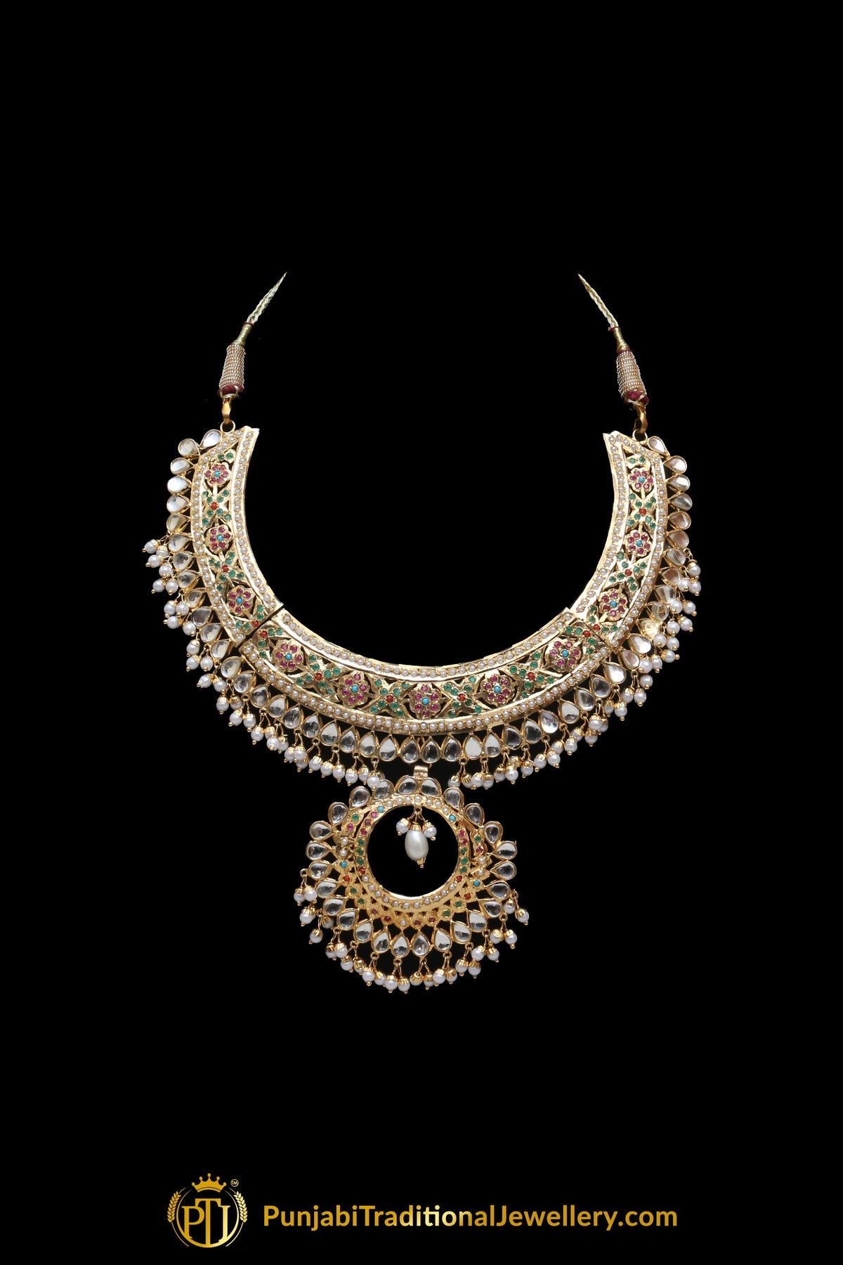 Multi Jadau Pearl Kundan Necklace Set By Punjabi Traditional Jewellery