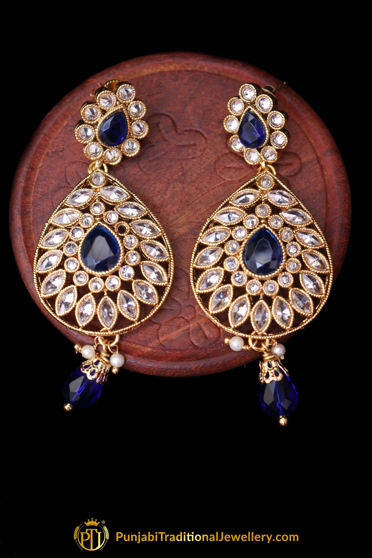 Polki Blue Earrings By Punjabi Traditional Jewellery