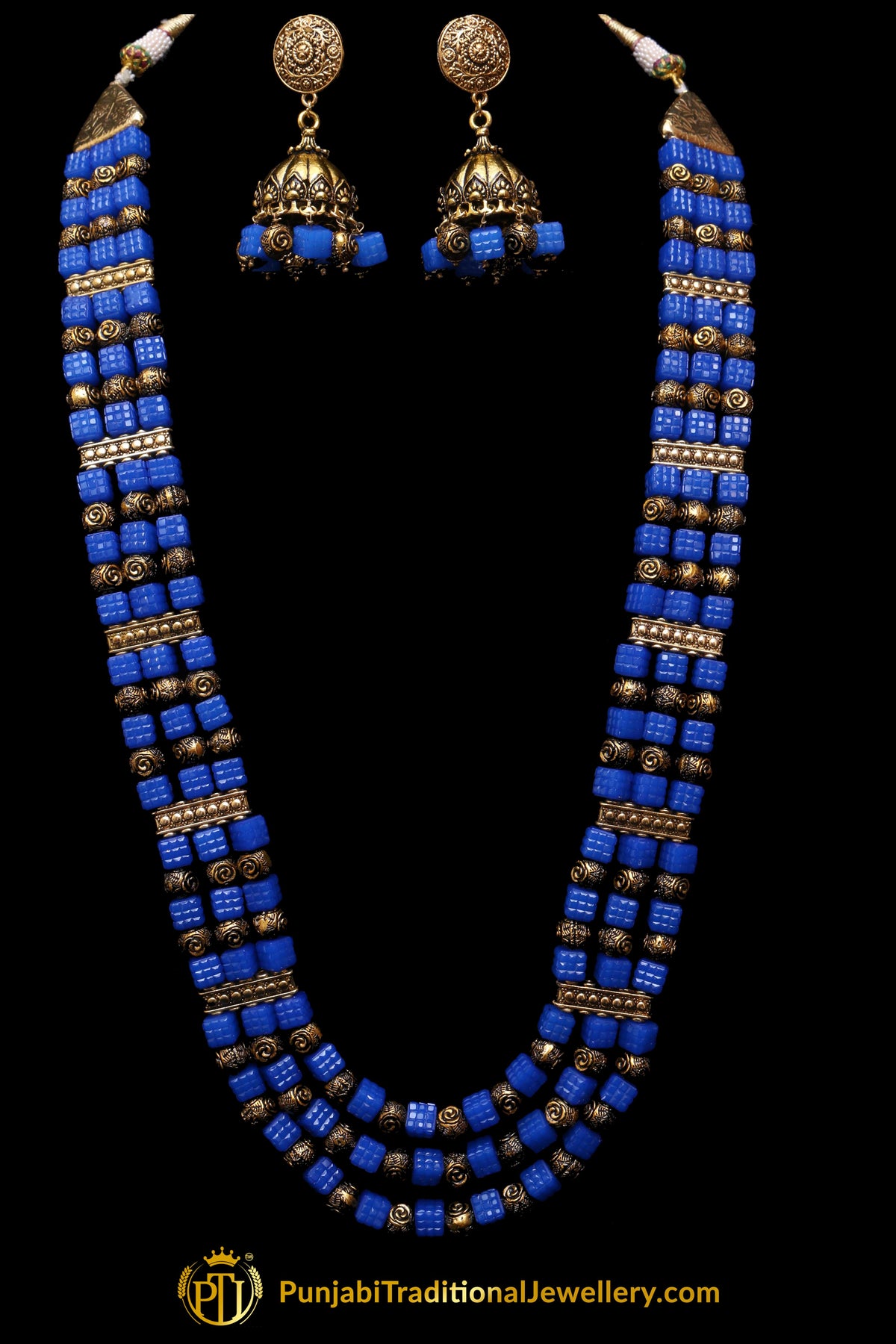 Blue Antique Gold Necklace Set By Punjabi Traditional Jewellery