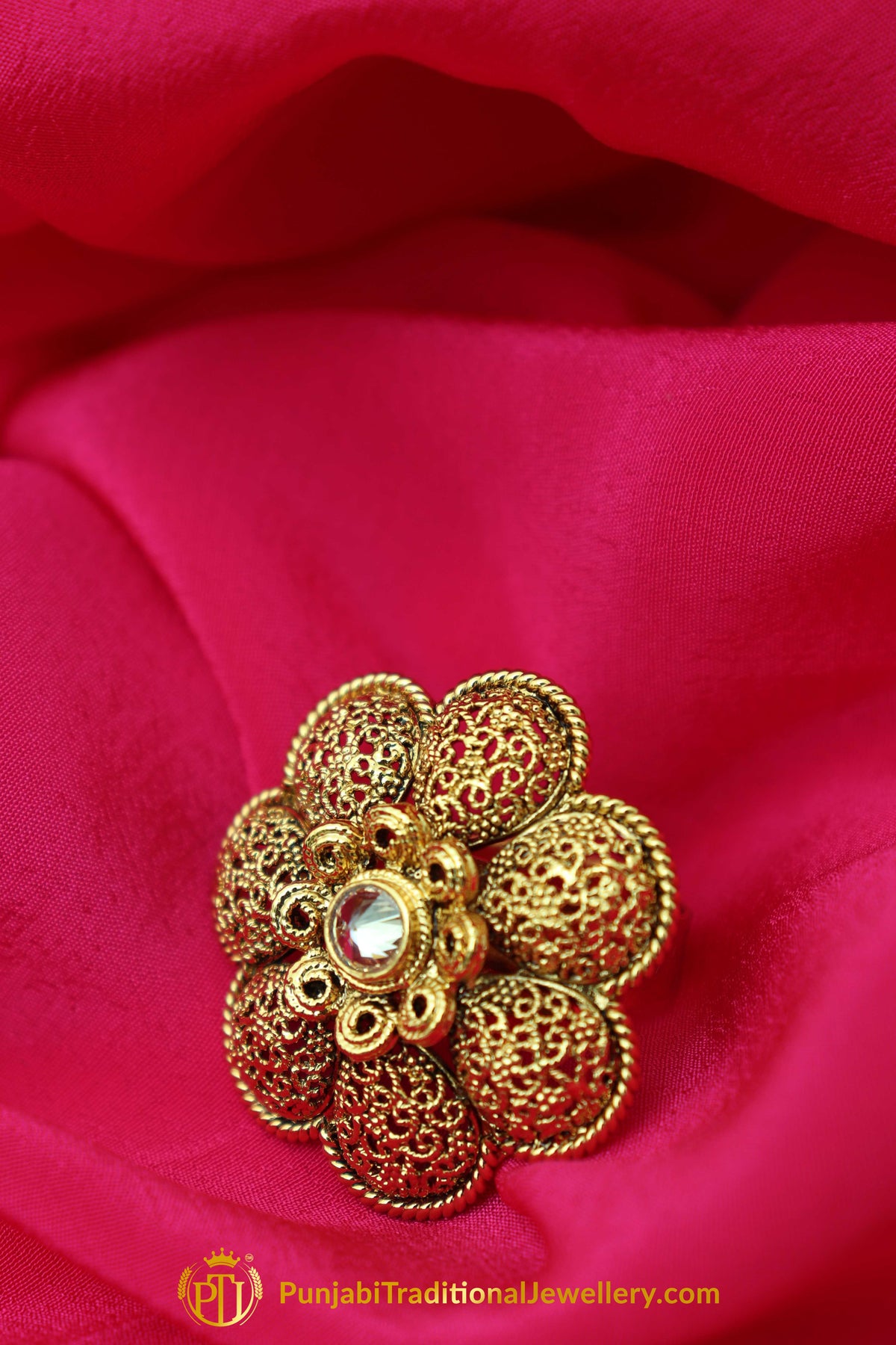 Antique Gold Polki Ring By Punjabi Traditional Jewellery