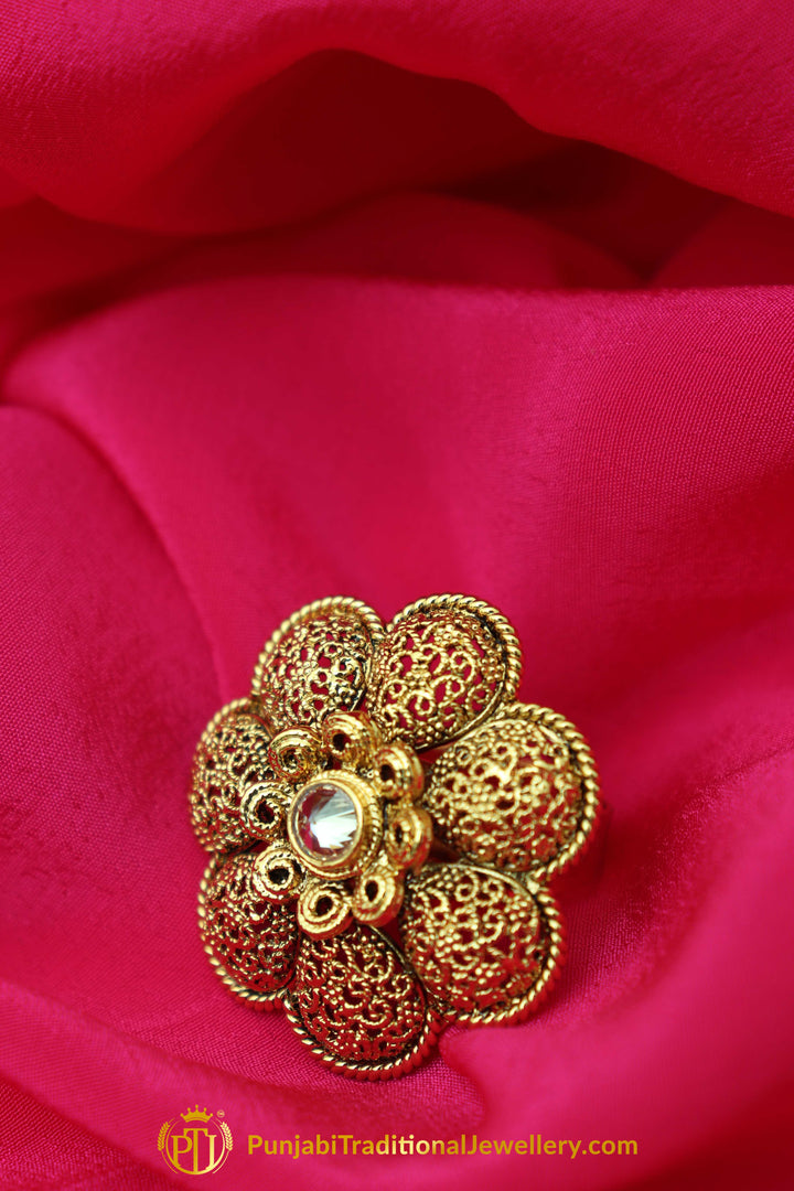 Antique Gold Polki Ring By Punjabi Traditional Jewellery