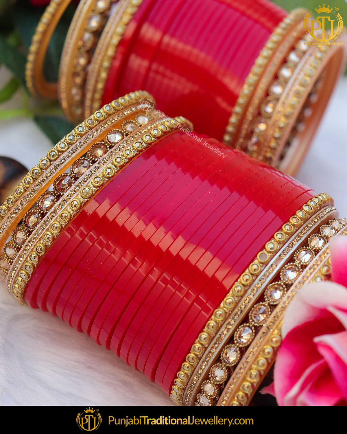 Champagne Stone Red Bridal Traditional Chura | Punjabi Traditional Jewellery Exclusive