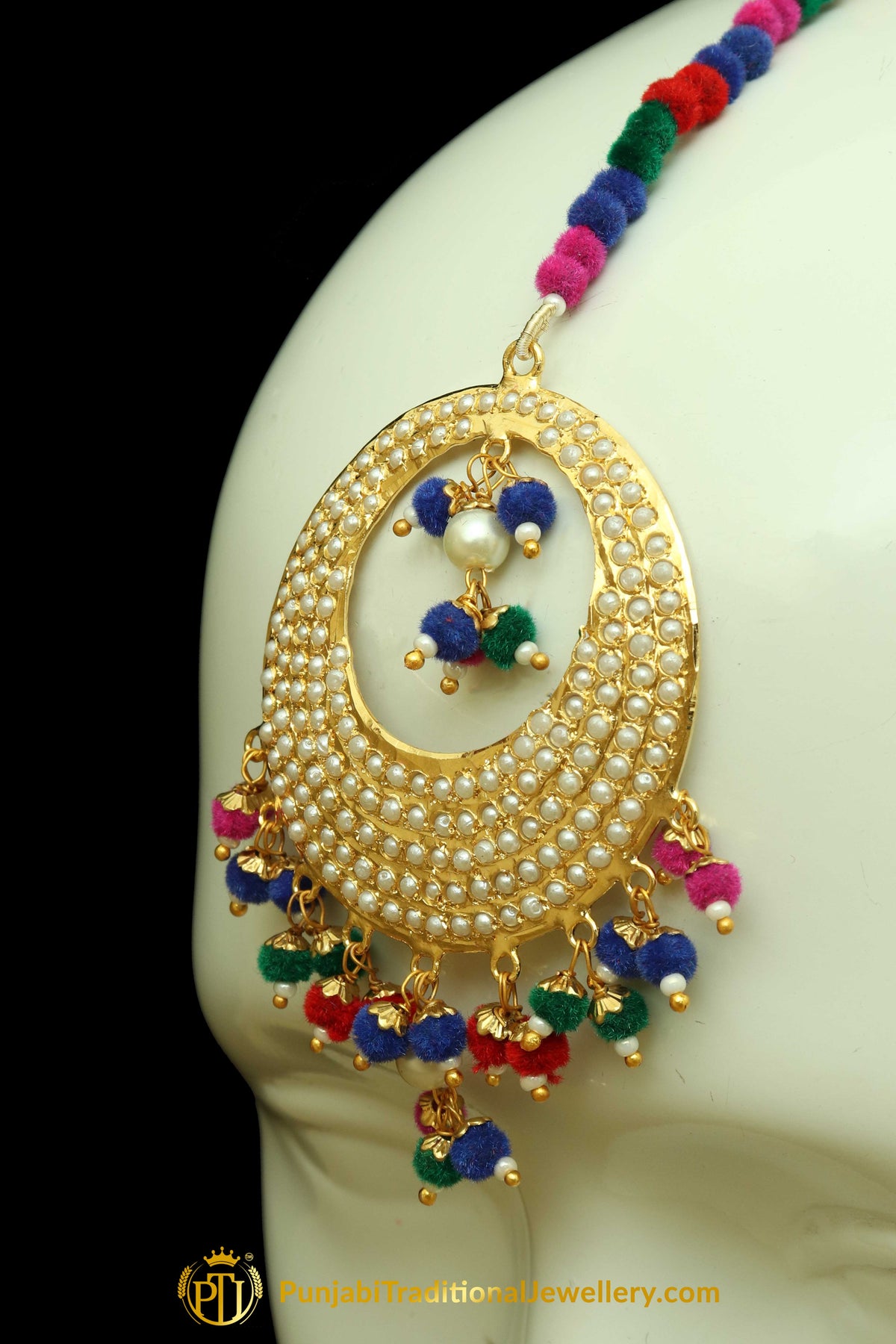 Multi Jadau Earring Tikka Set By Punjabi Traditional Jewellery