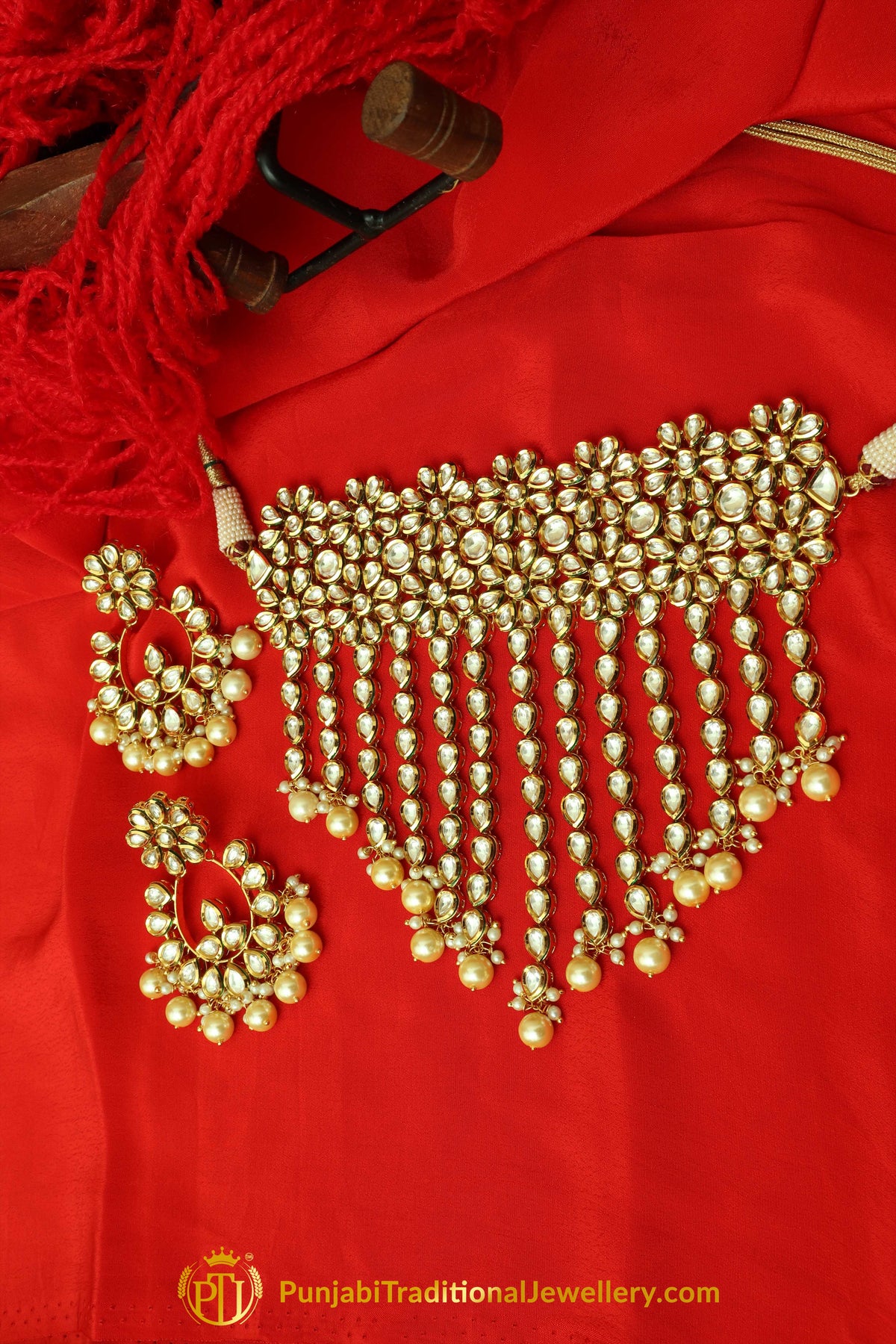 White Pearl & Kundan Choker Necklace Set By Punjabi Traditional Jewellery