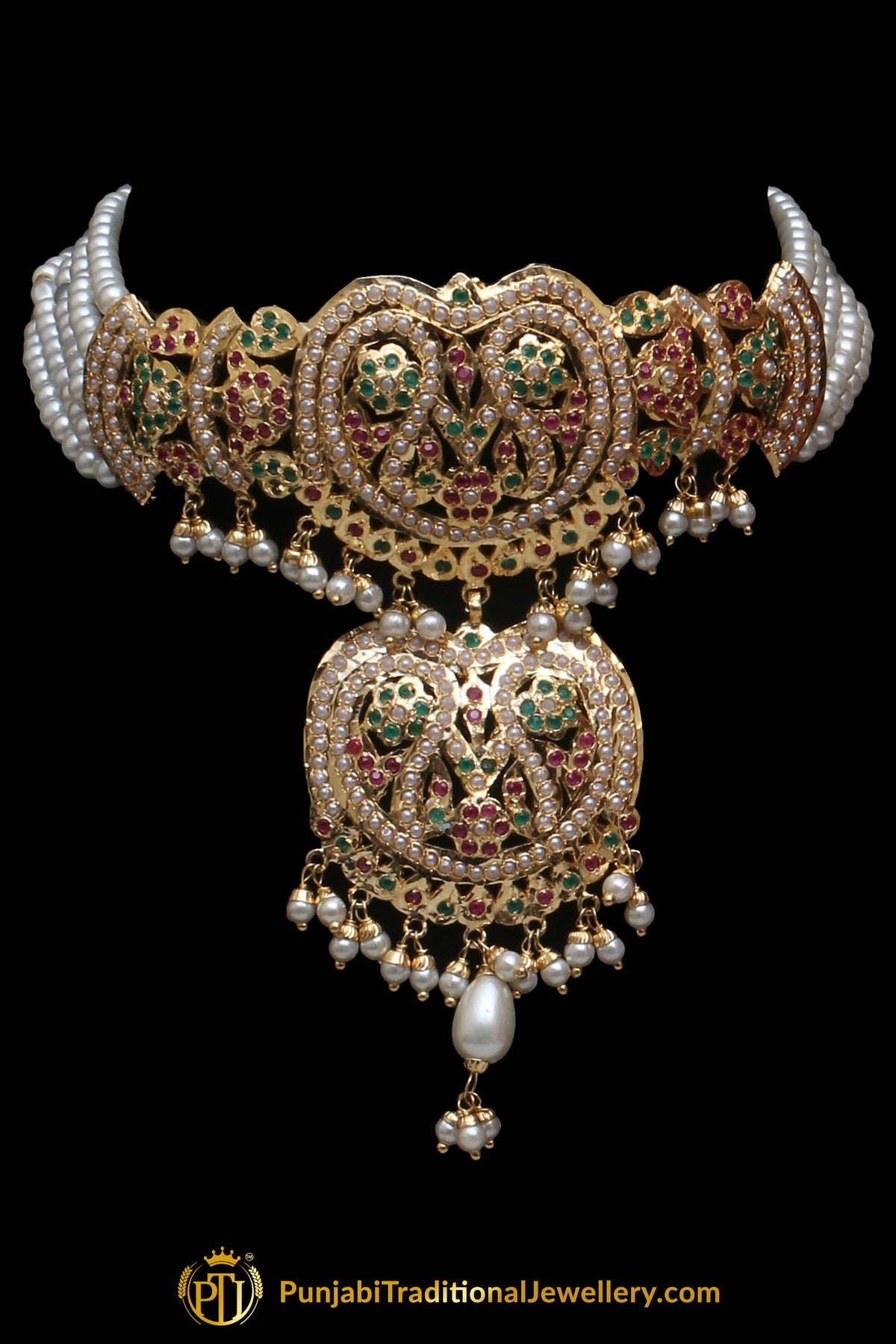 Multi Pearl Mala Jadau Necklace Set By Punjabi Traditional Jewellery
