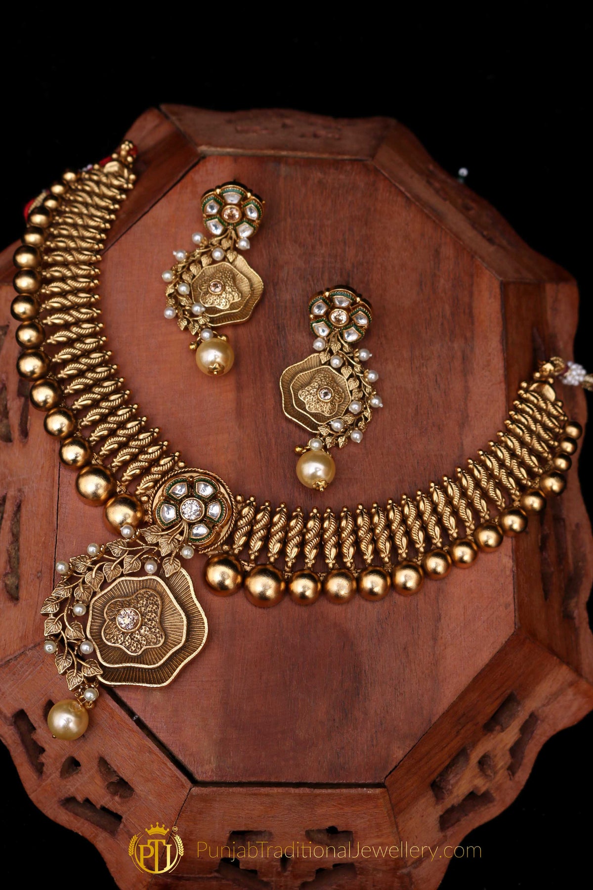 Polki Antique Gold Necklace Set By Punjabi Traditional Jewellery