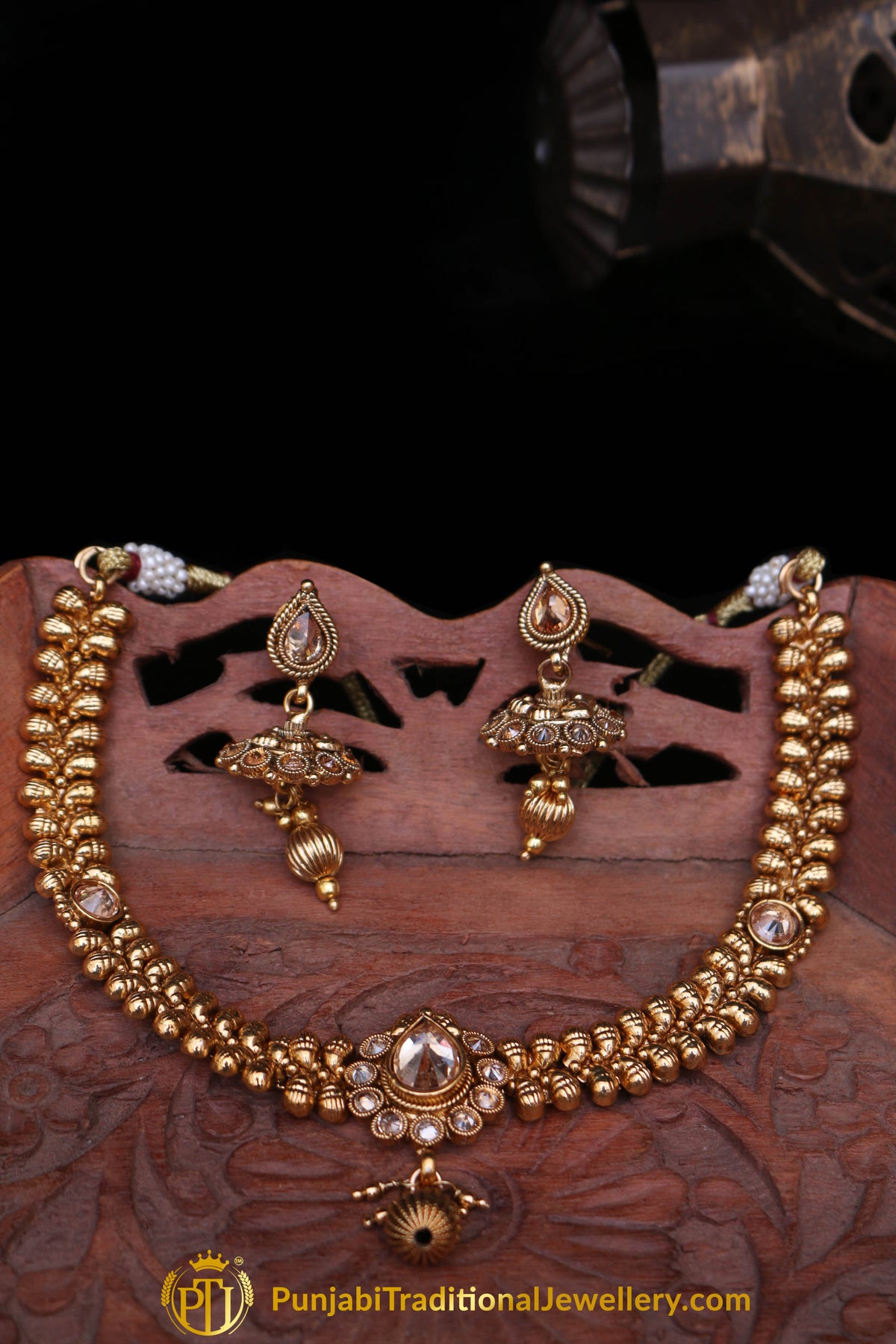 Qurbat Antique Gold Polki Necklace Set By Punjabi Traditional Jewellery
