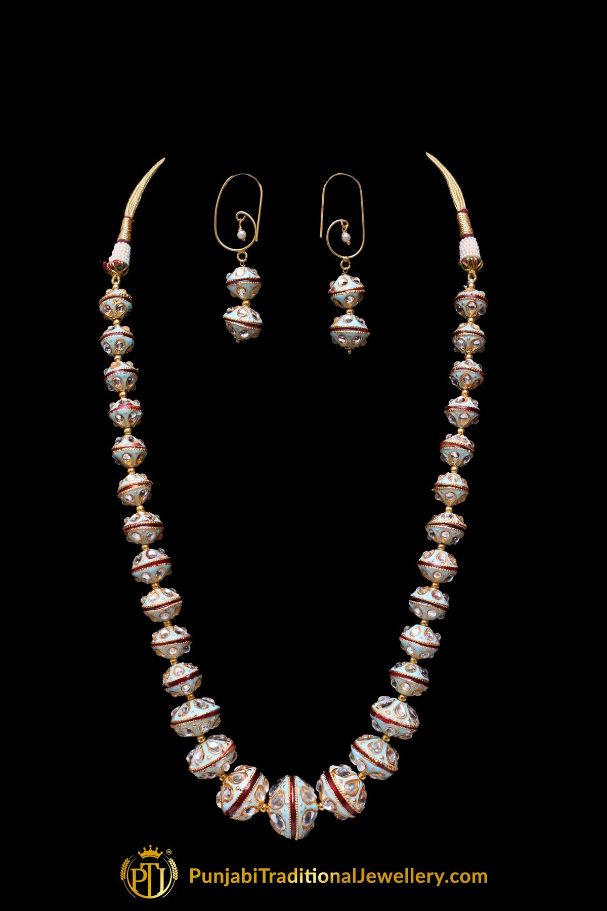 Red Firozi Kundan Meena Necklace Set By Punjabi Traditional Jewellery