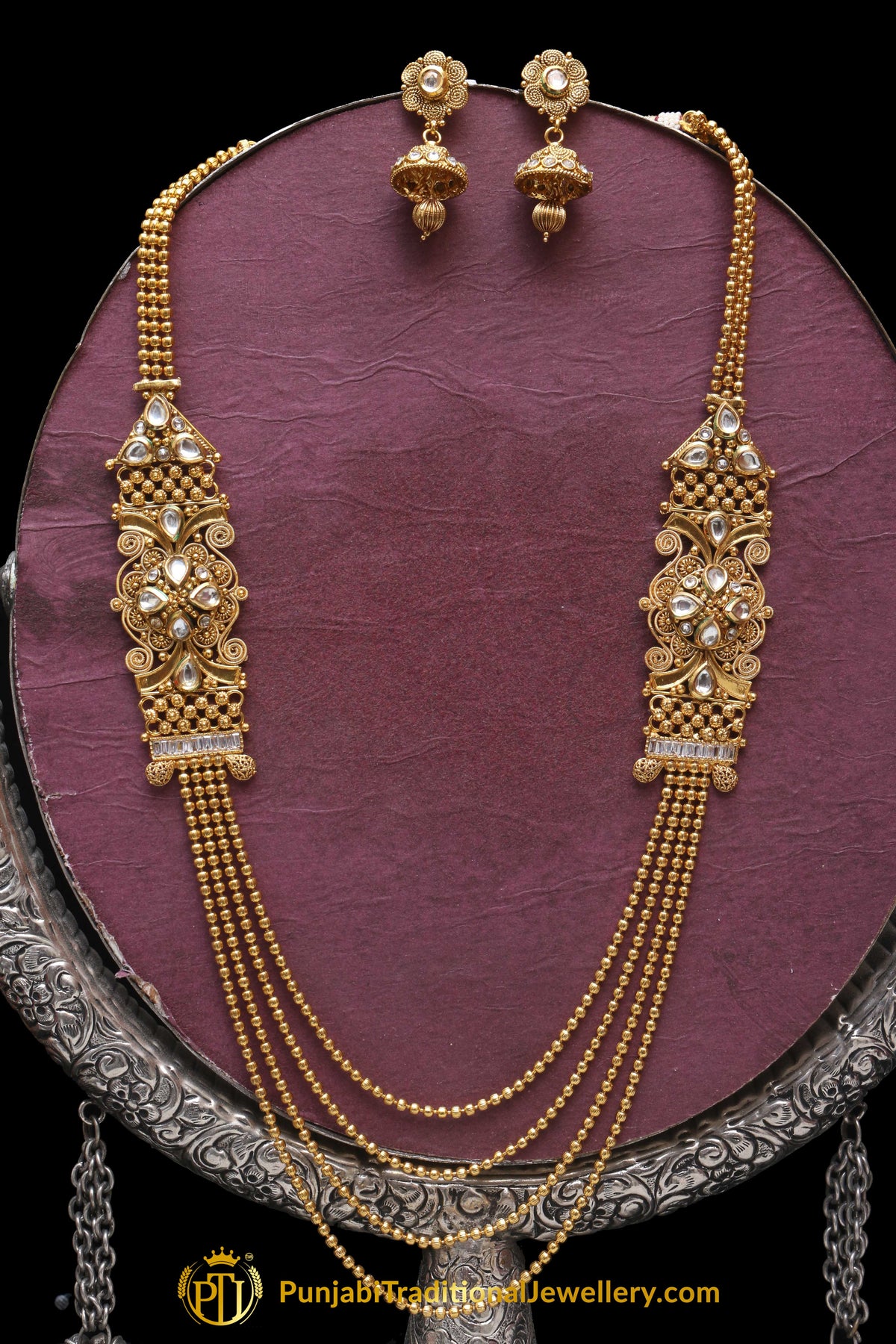 Golden Polki Necklace Set By Punjabi Traditional Jewellery