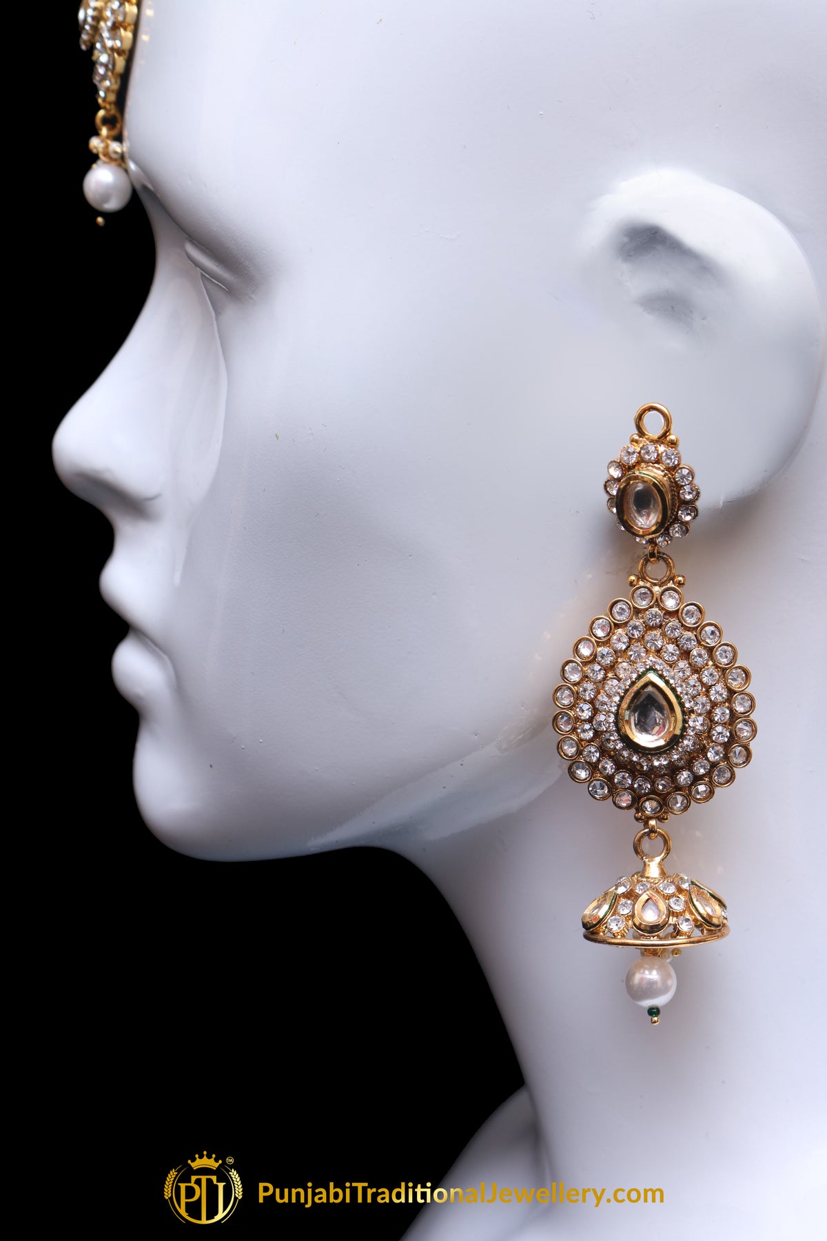 Golden Polki Earring Tikka Set By Punjabi Traditional Jewellery