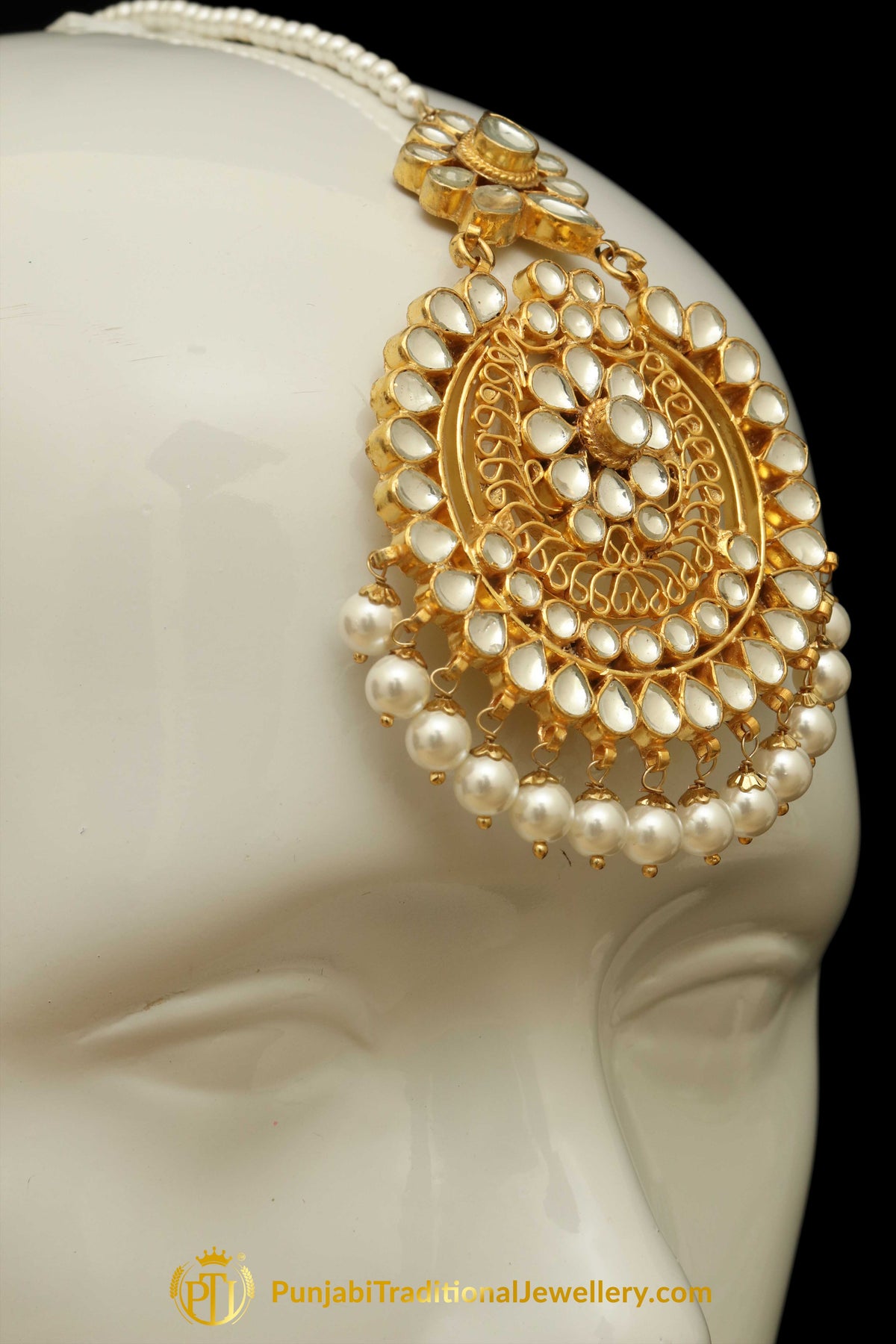 Golden Kundan Pearl Earring Tikka Set | Punjabi Traditional Jewellery Exclusive