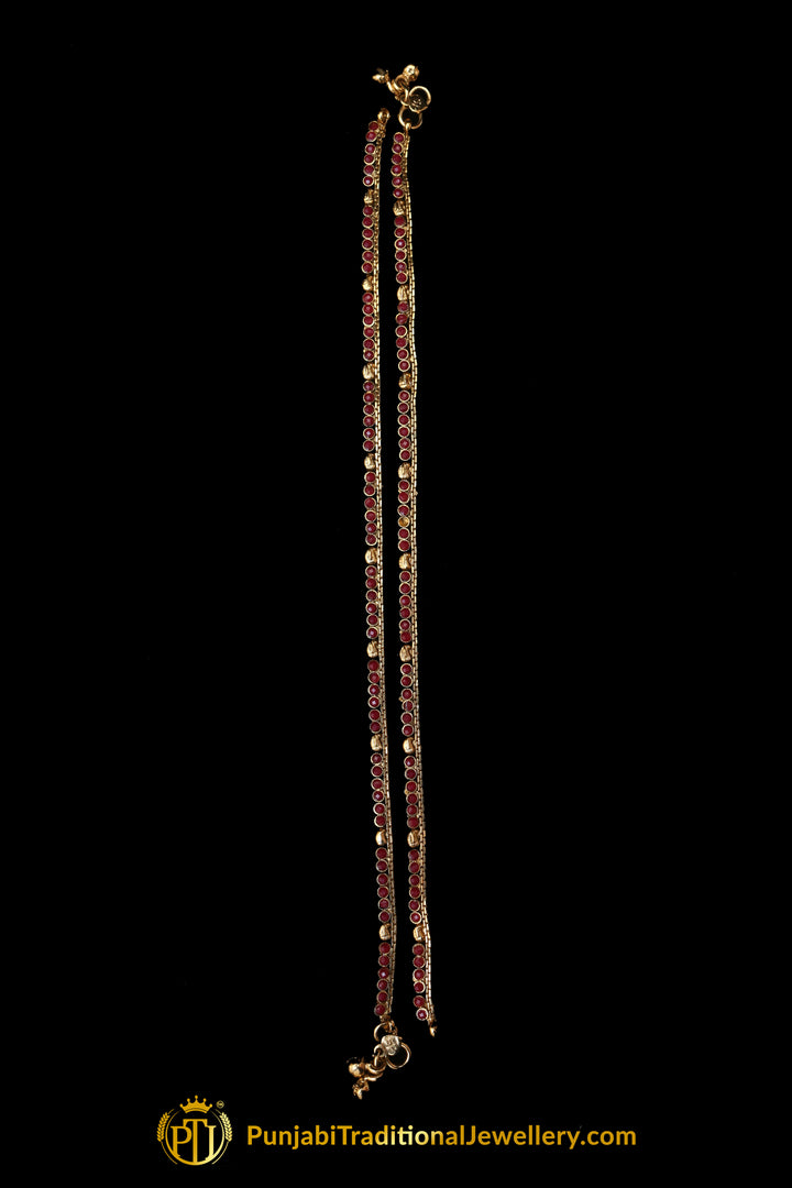 Maroon Polki Payal By Punjabi Traditional Jewellery
