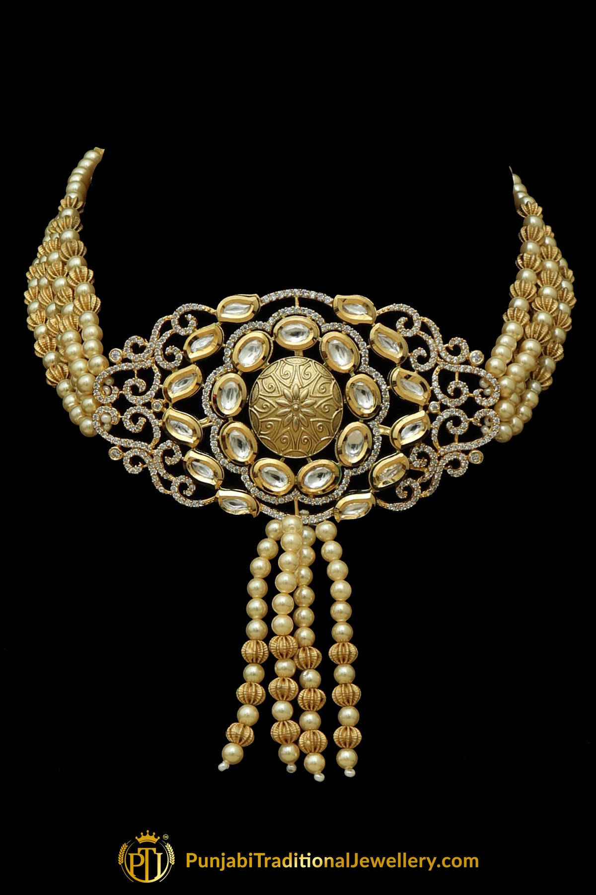 Matt Gold Kundan Necklace Set | Punjabi Traditional Jewellery Exclusive