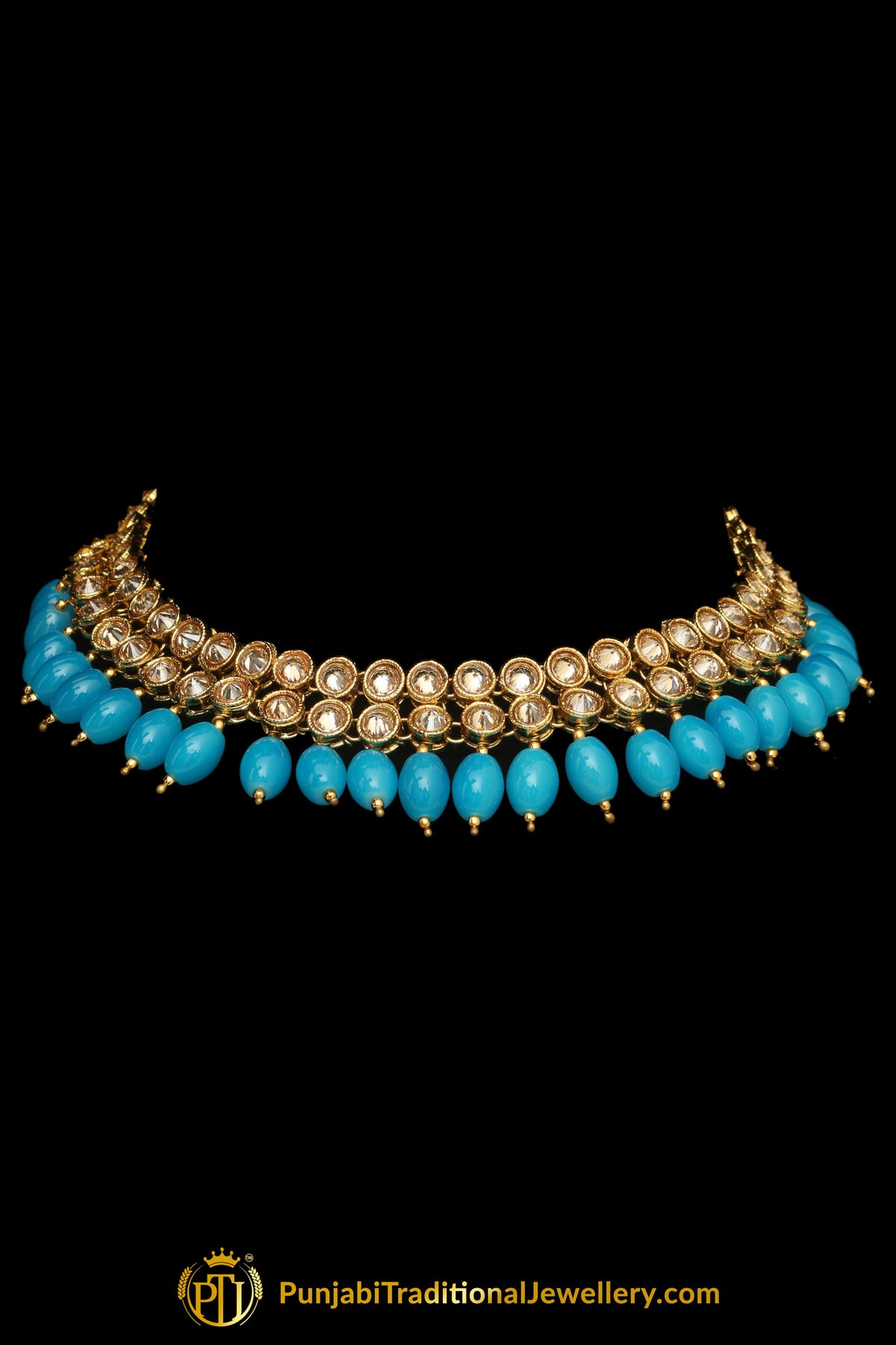 Firozi Polki Necklace Set By Punjabi Taditional Jewellery