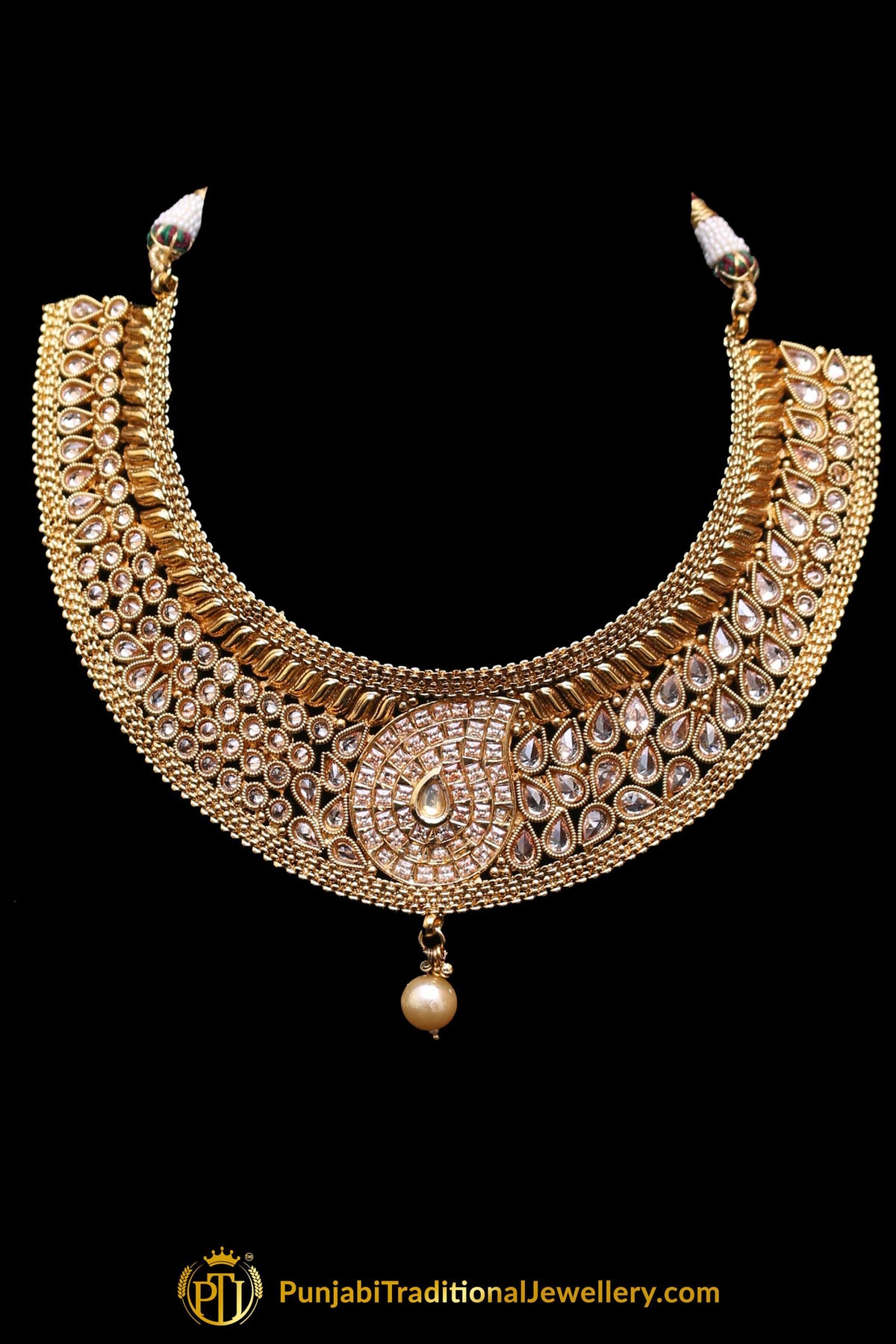 Polki Pearl Choker Necklace Set By Punjabi Traditional Jewellery